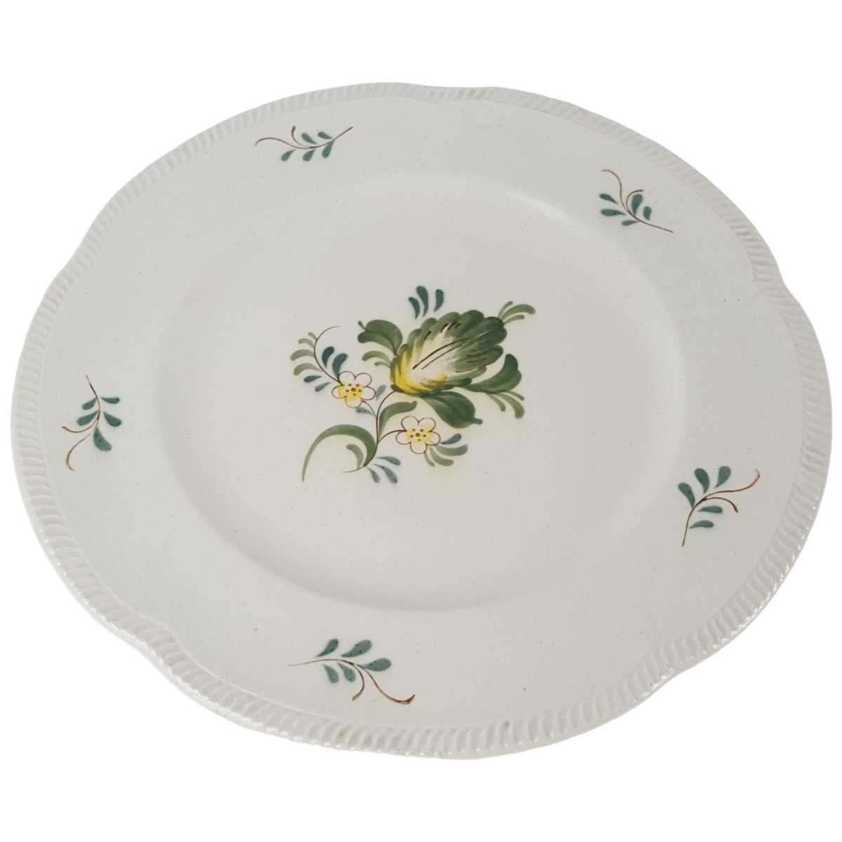 Untertasse 17,3 cm VEB Dresden Blumendekor grün gelb Blumen gebraucht - akzeptabel