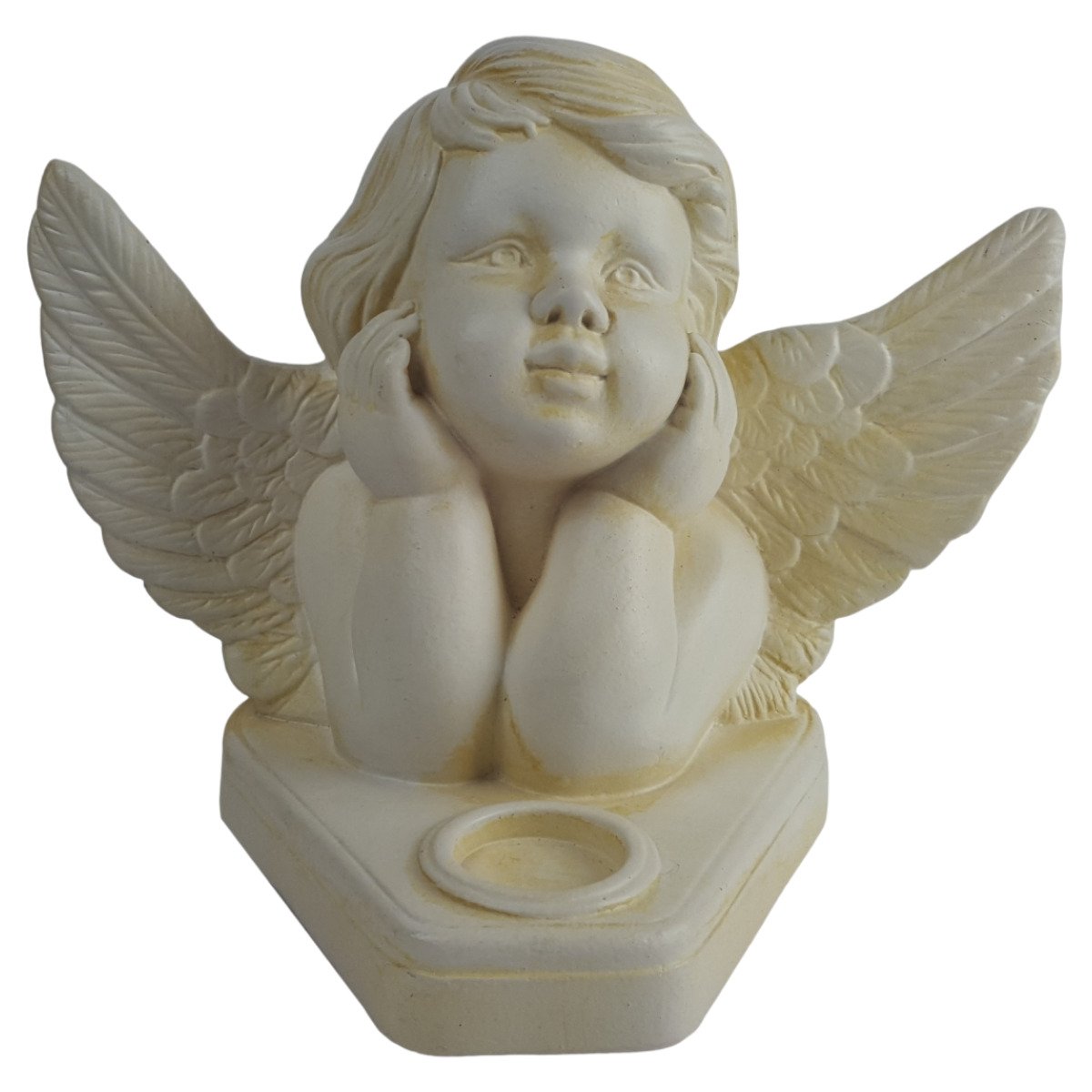 Figur Skulptur Deko Engel Putte mit Teelichthalter Büste Keramik weiß H 22,2 B 28,7 cm