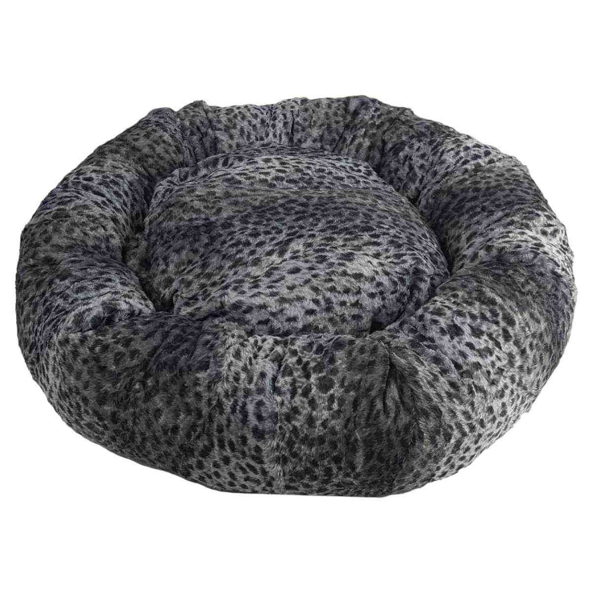 Hundebett Katzenbett Haustierbett Kuschelbett mit Kissen einlage Plüsch Rund Grau blau schwarz S - ca. 50 cm
