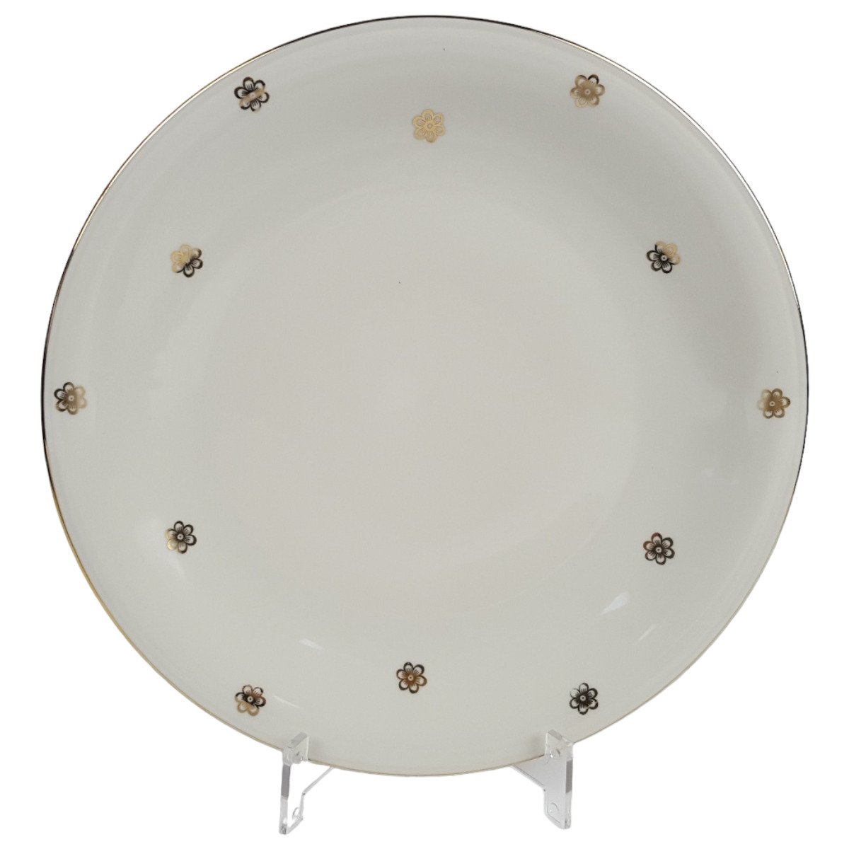 Speiseteller Goldrand Golddekor ohne Stempel 24,2 cm Blumen Elfenbein gebraucht - gut