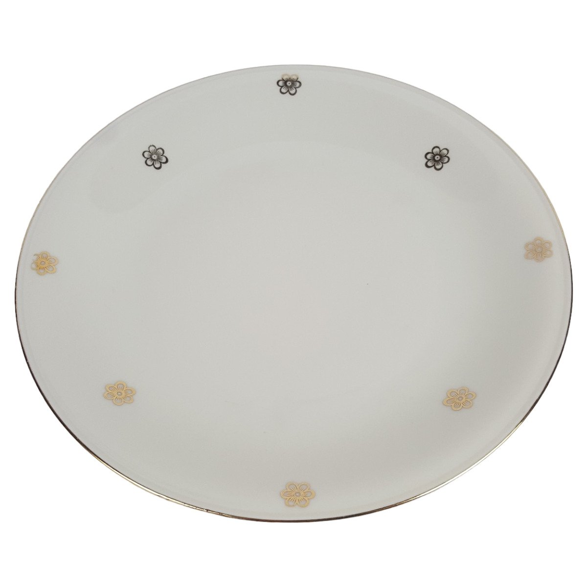 Kuchenteller Dessertteller Goldrand Golddekor ohne Stempel 19,4 cm Blumen Elfenbein gebraucht - gut