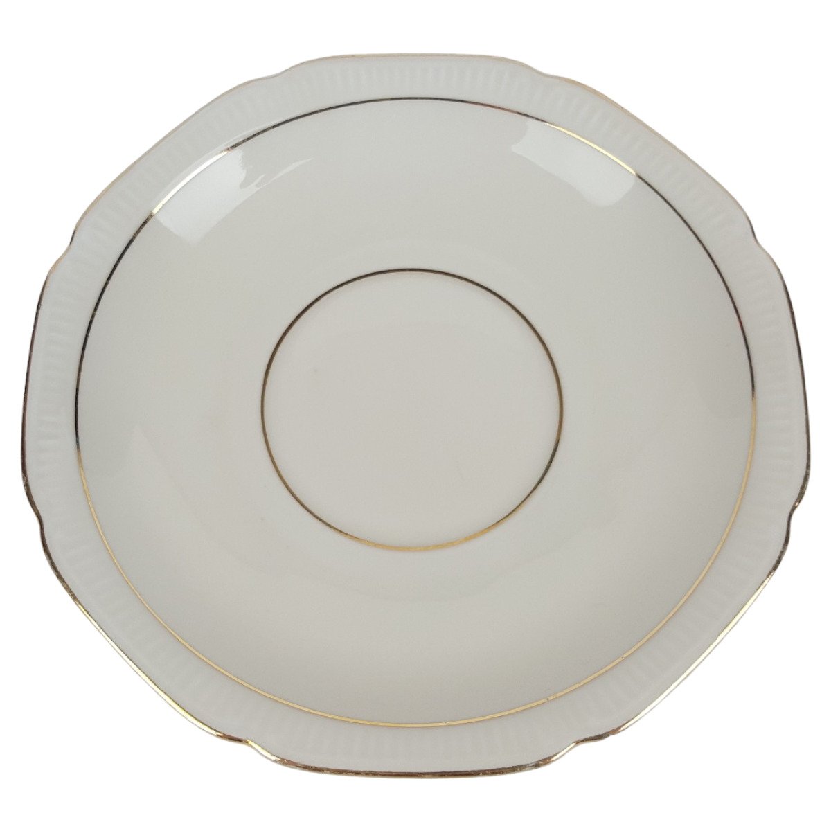 Porzellan Goldrand geriffelt elfenbeinfarbe Untertasse D 14,7 cm