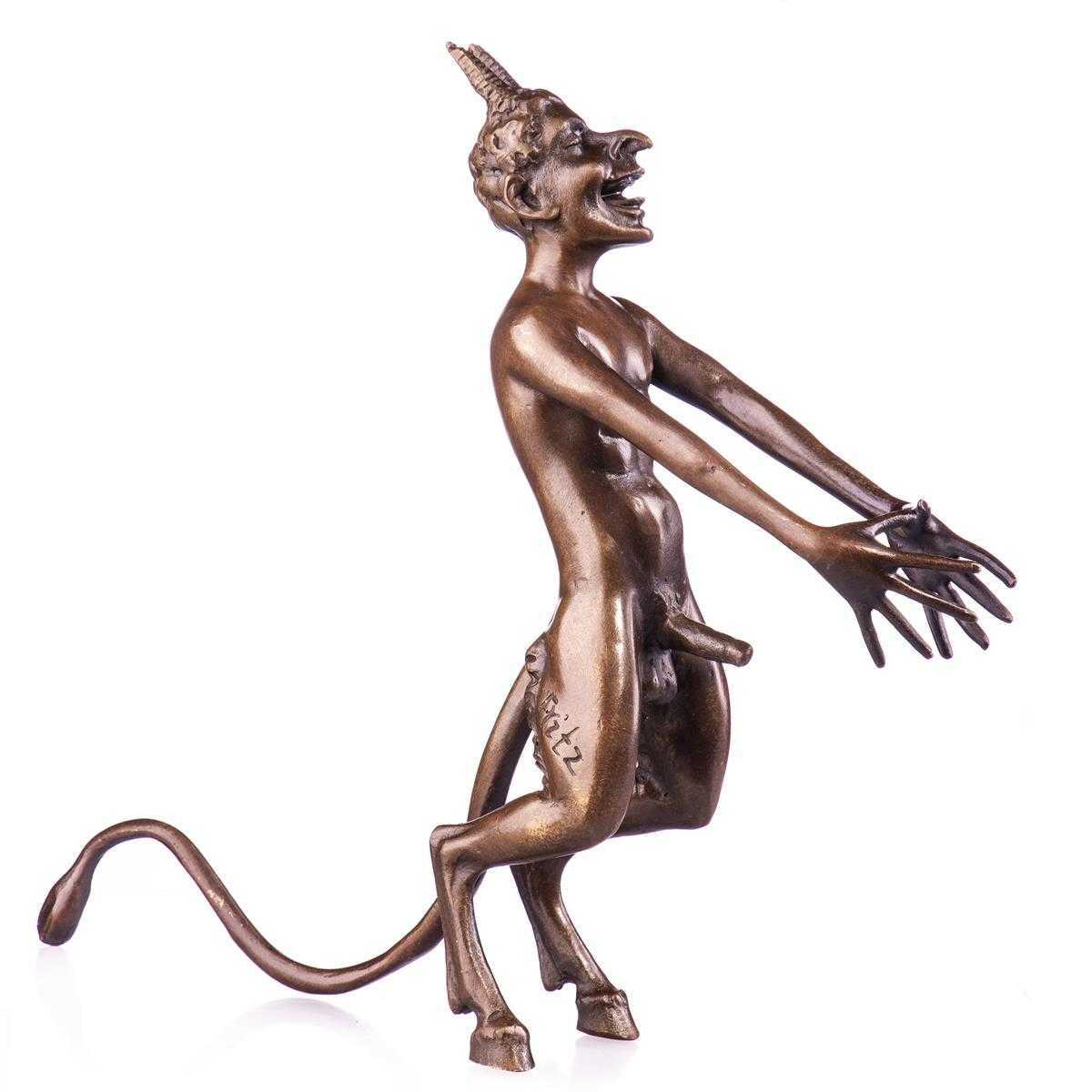 Skulptur Figur Bronzeskulptur Bronzefigur Nackter Teufel
