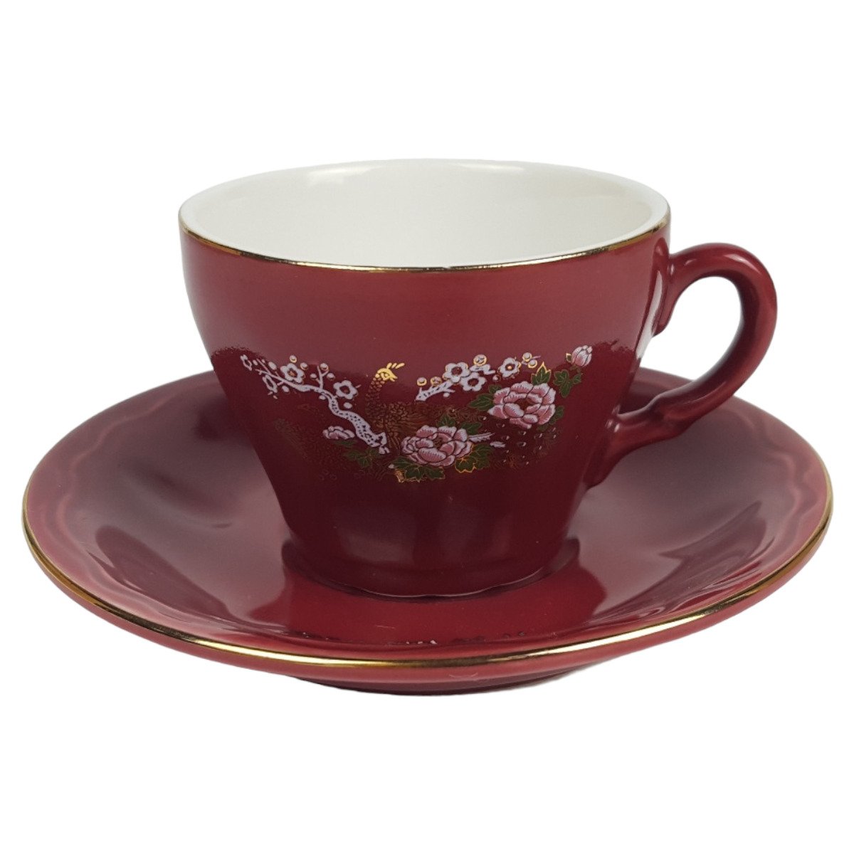 2er Set Amsel Porzellan Blumendekor Goldrand Mokkatasse mit Untertasse