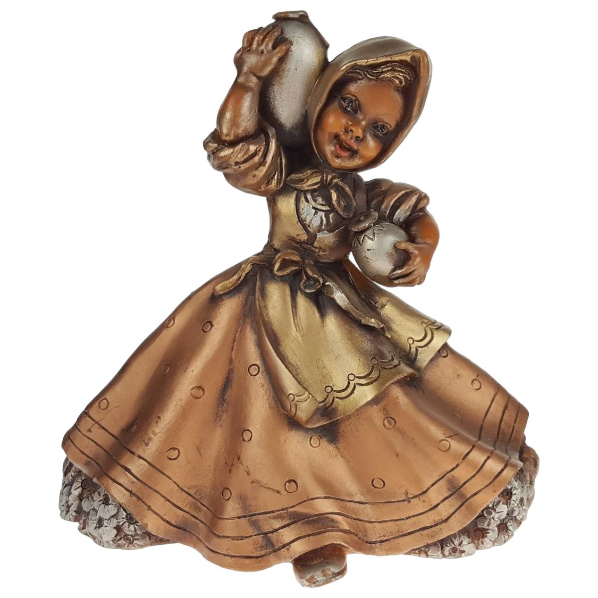 Niederrheinische Wachskunst Wachs Figur Handarbeit Mädchen mit Krüge H 17,2 cm