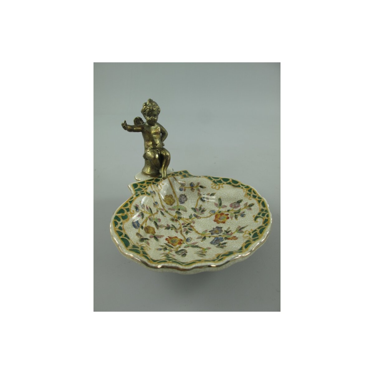 Porzellan/Mess. Schale Gold/grün H.11x14cm