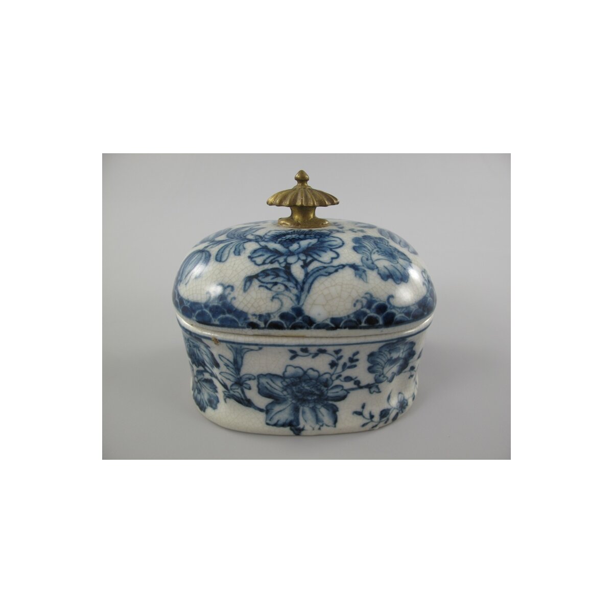 Porzellan/Messing Dose blau H.11x13cm