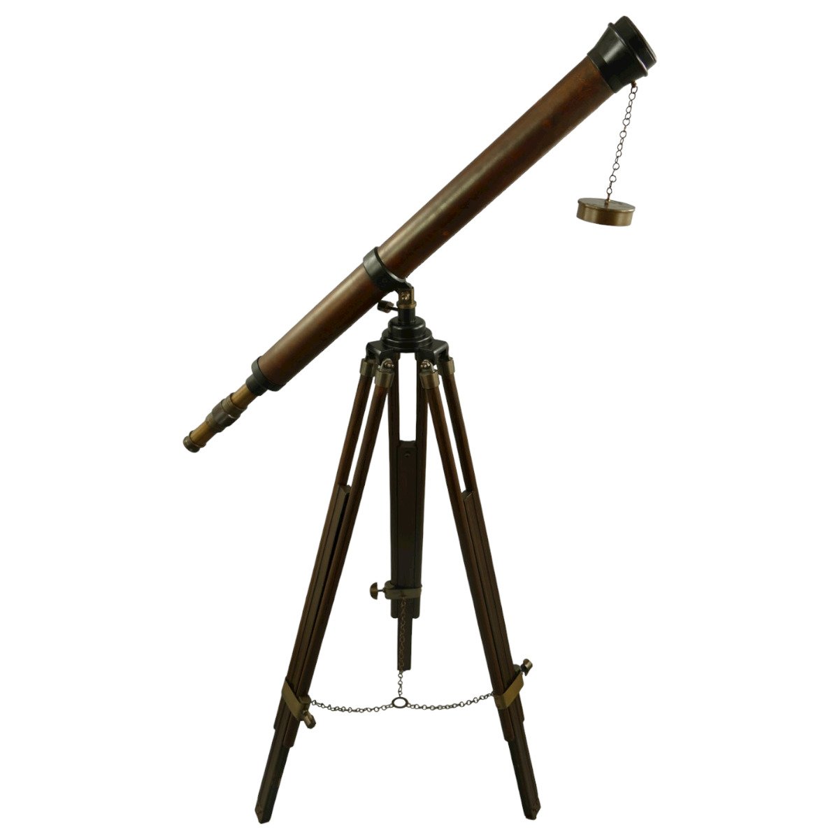 Fernrohr Messing Holz Stativ H.105cm