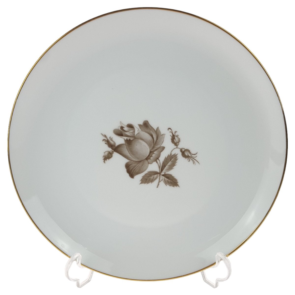 Kuchenteller Dessertteller Goldrand 19,5 cm Königl. pr. Tettau Unbestimmten Formen Blumendekor grau Blumen gebraucht - gut