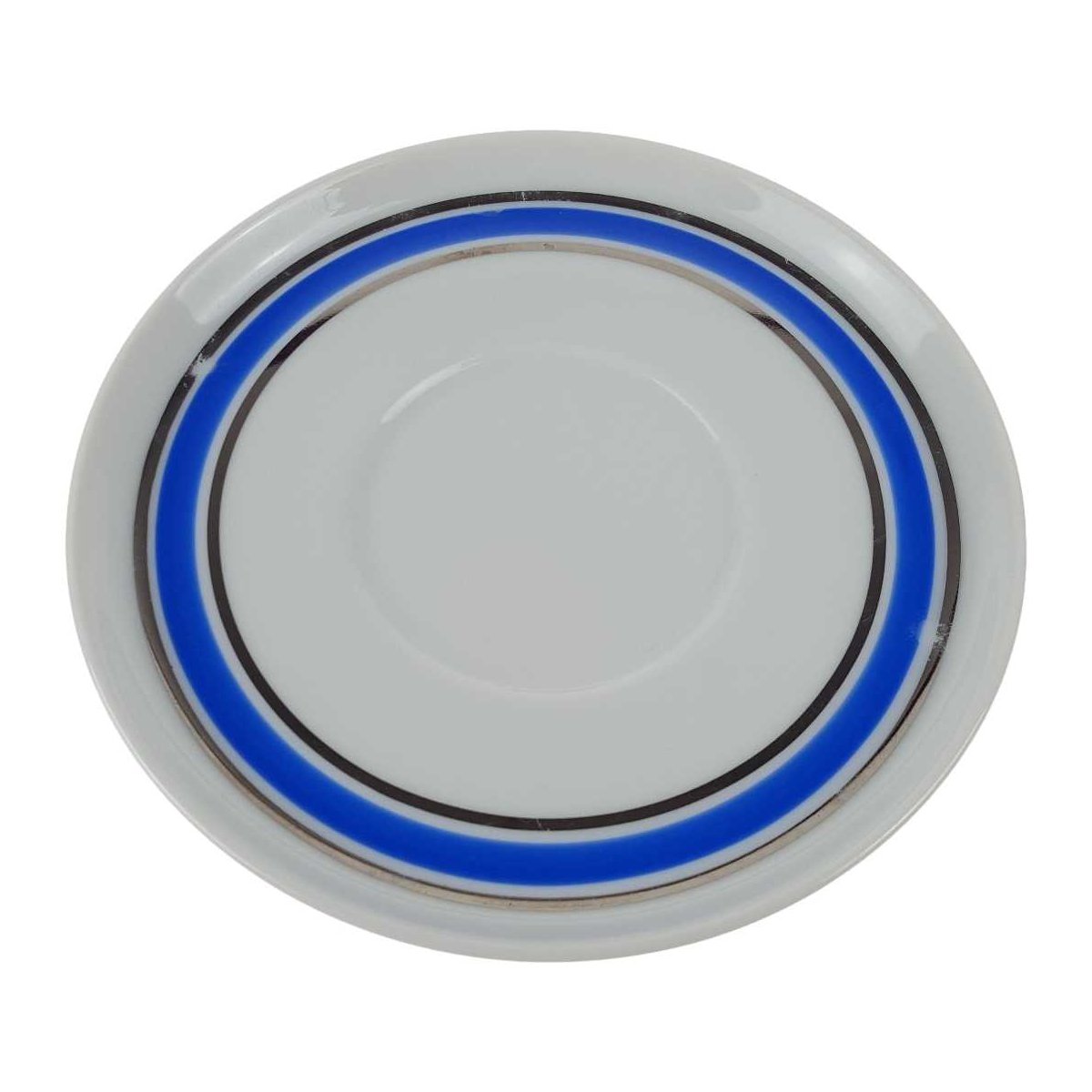 Untertasse für Kaffee 14,9 cm Seltmann Weiden Vohenstrauß Unbestimmten Formen Platinrand blau gebraucht - gut