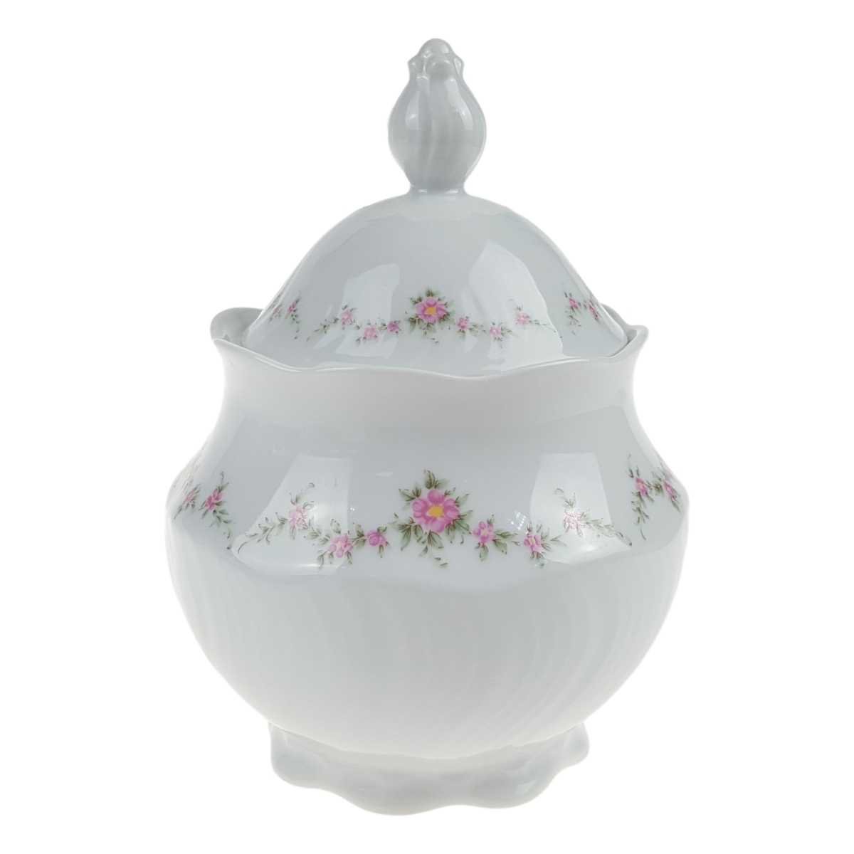 Zuckerdose 12,7 cm Royal Tettau rosa Blumen Form 2829 Weiß gebraucht - gut