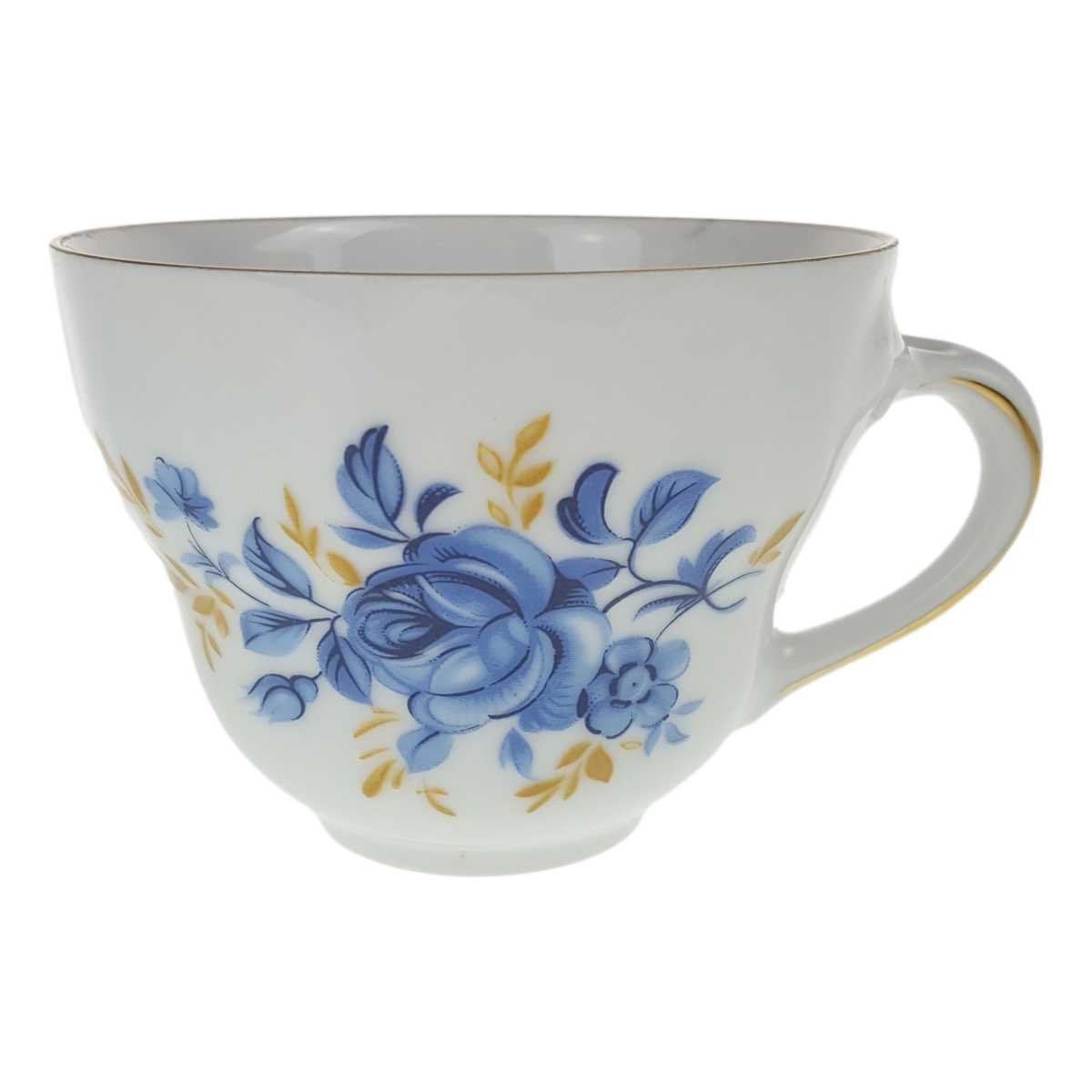Kaffeetasse Goldrand 0,2 L Schaller Unbestimmten Formen blaue Blume weiß Blumen Bavaria gebraucht - gut
