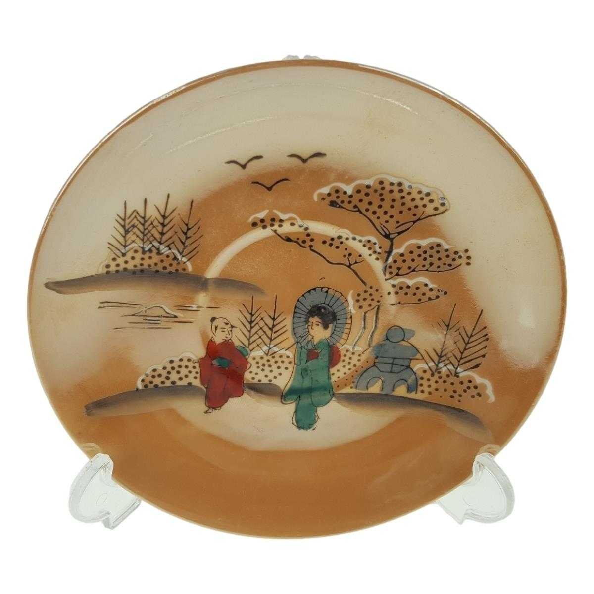 Untertasse 13 cm Japan China Asiatisches Porzellan Geisha Perlmutt gebraucht - gut