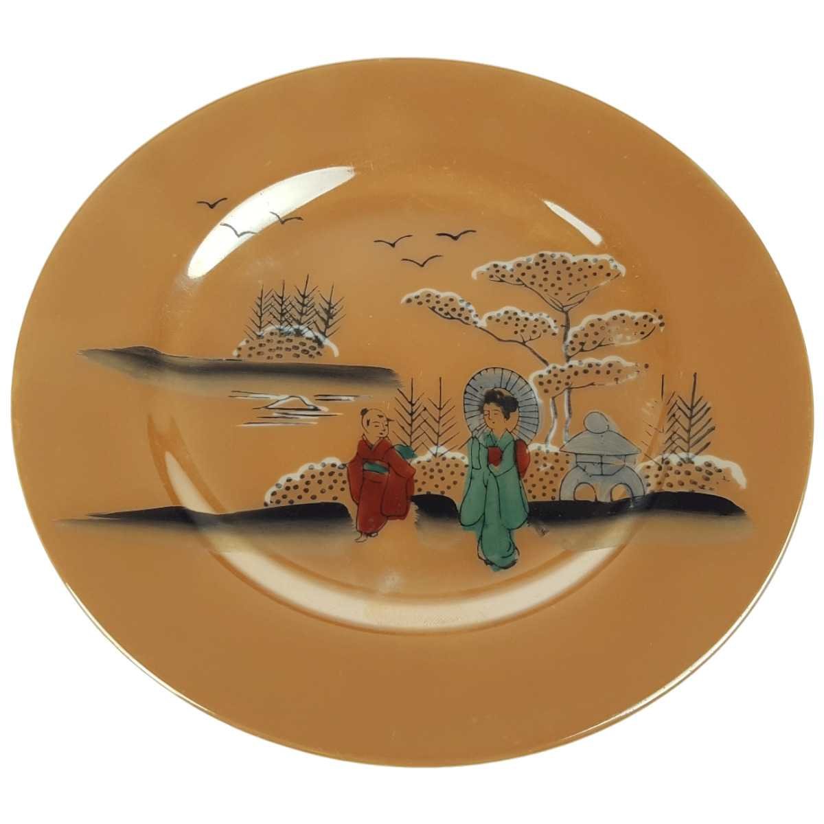 Kuchenteller Dessertteller 16 cm Japan China Asiatisches Porzellan Geisha Perlmutt gebraucht - gut