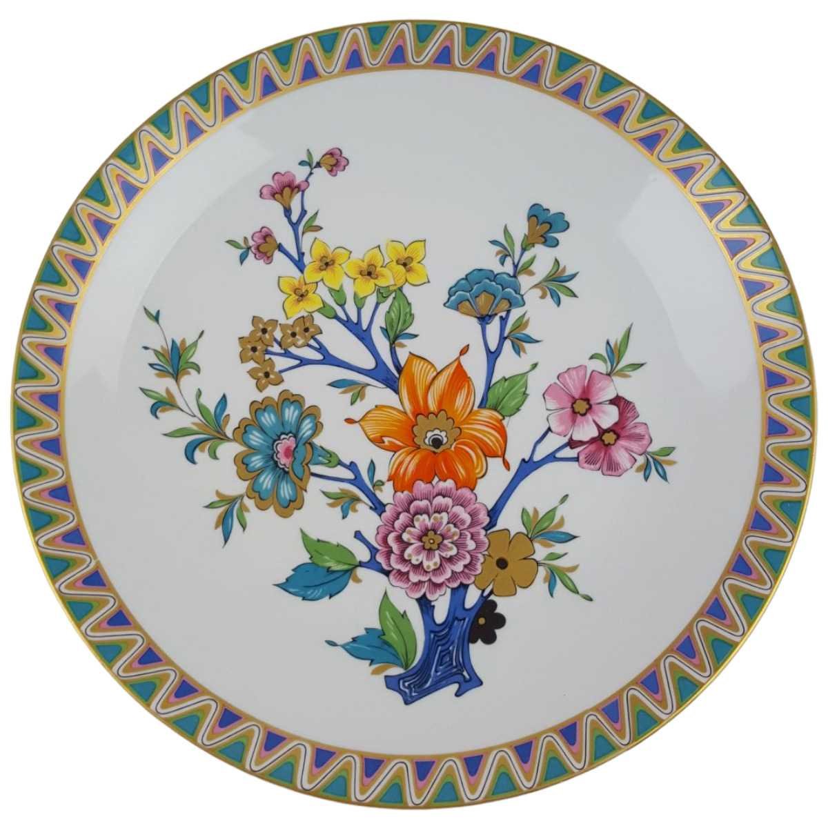 Servierteller Golddekor Bavaria 3,5 cm Schirnding Bunte Blumen gebraucht - sehr gut