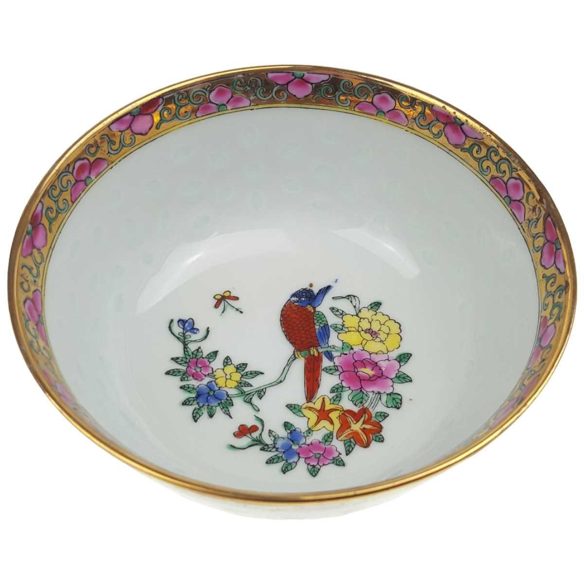 Schale Golddekor 11,5 cm Chinesisches Porzellan Blumen gebraucht - gut