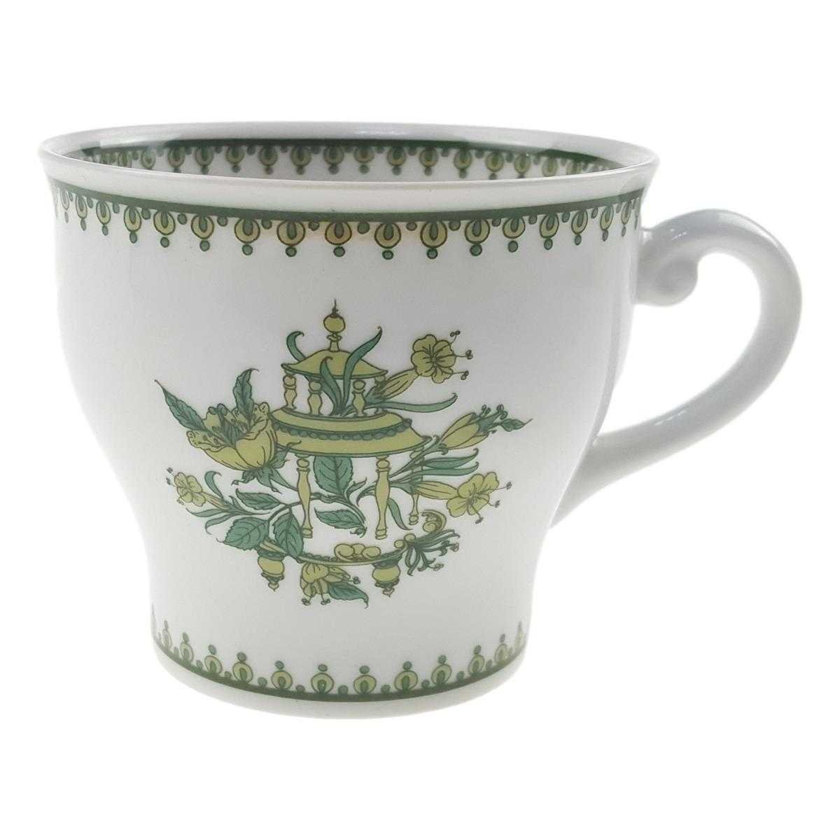 Kaffeetasse Tirschenreuth Unbekannte Formen Grüne Blumen mit Fransen gebraucht - gut