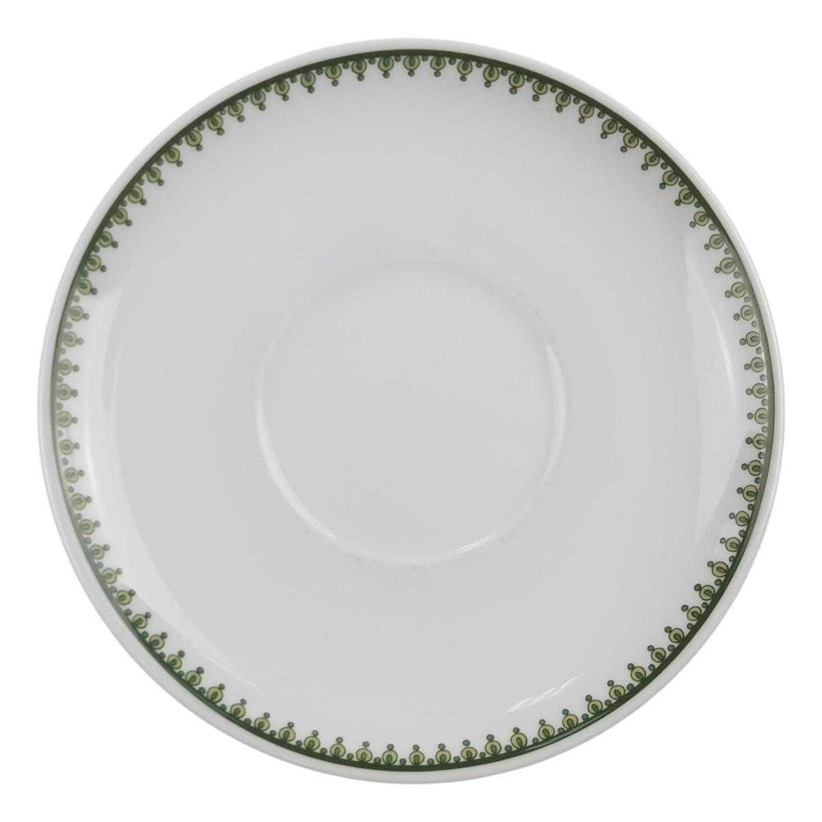 Untertasse für Kaffee 14,3 cm Tirschenreuth Unbekannte Formen Grüne Blumen mit Fransen gebraucht - akzeptabel