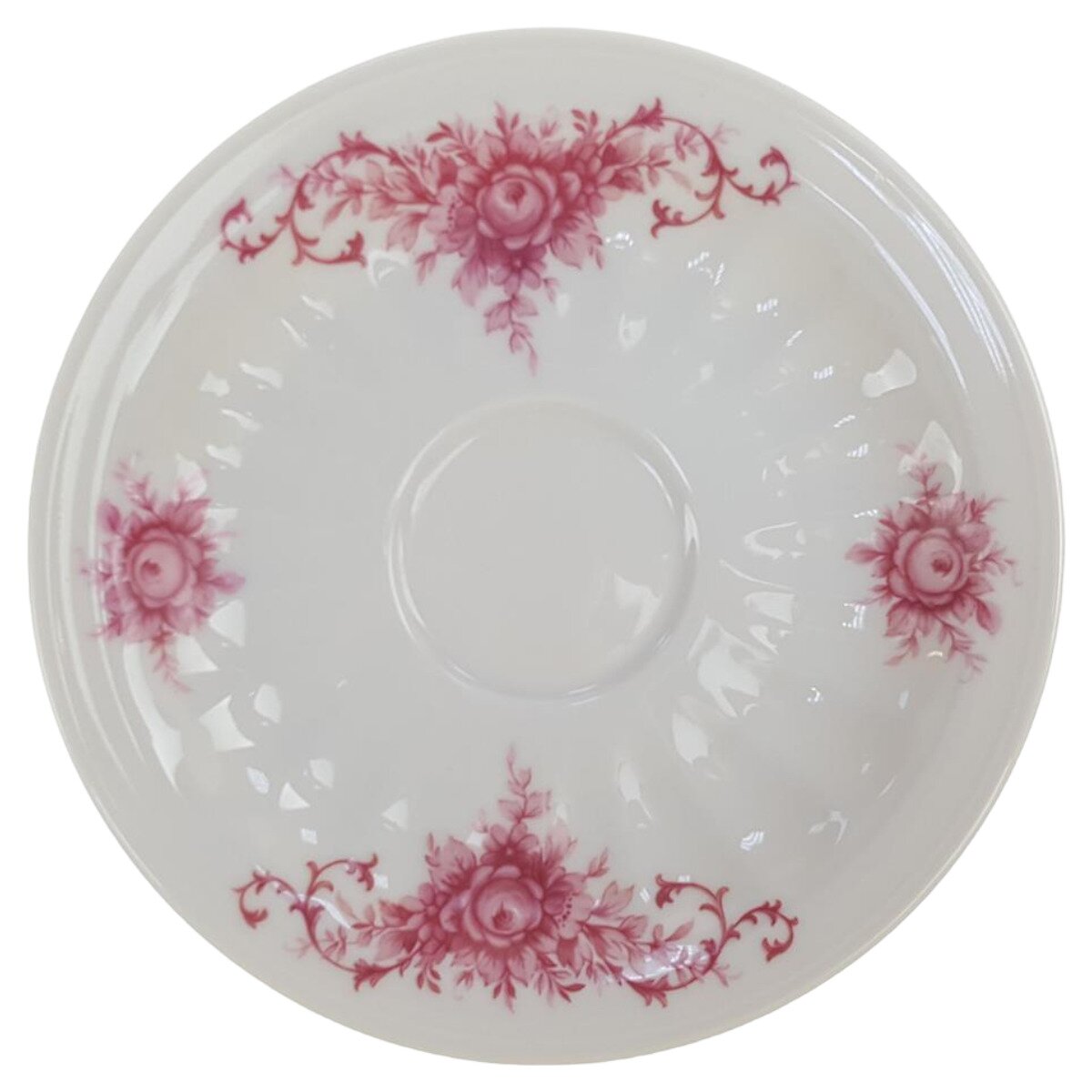 Untertasse für Kaffee 14,4 cm Seltmann Weiden Relief Pinke Blume gebraucht - sehr gut