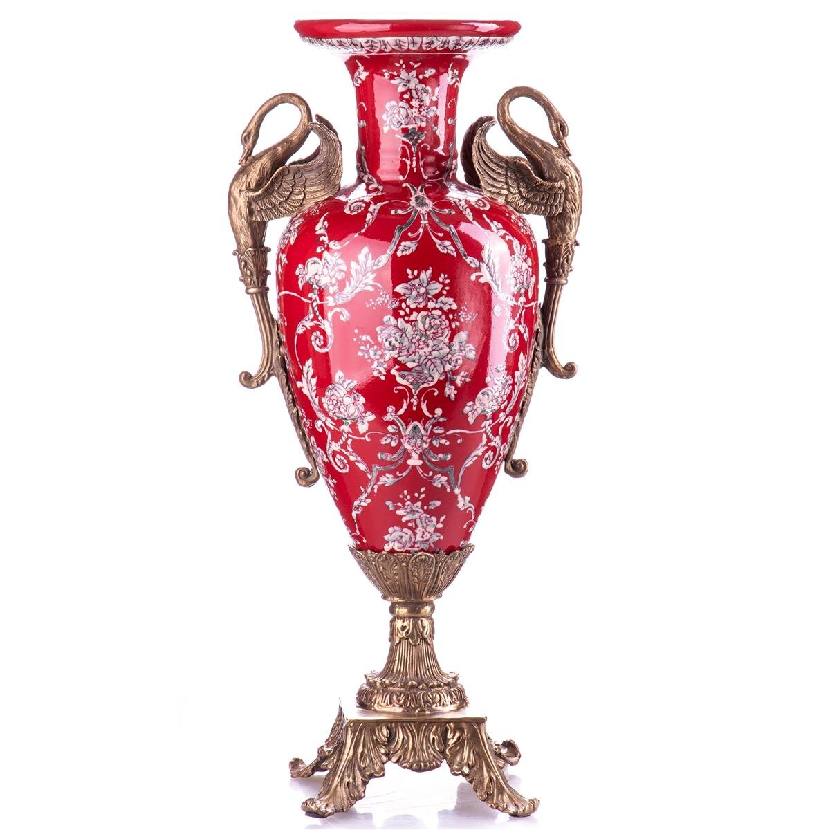 Porzellan mit Bronze Vase Schwänen