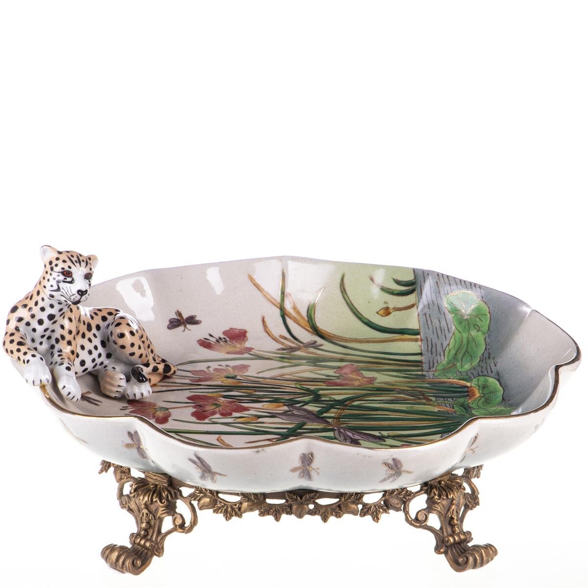Porzellan mit Bronze Schale Leoparden
