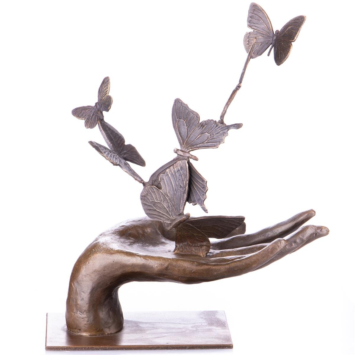 Moderne Bronzefigur Hand mit Schmetterlingen