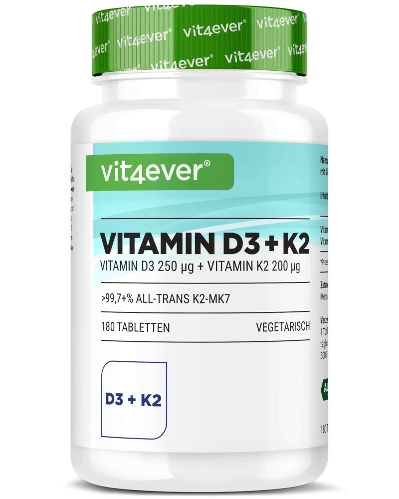 Vitamin D3 10.000 I.E. + Vitamin K2 200 mcg - 180 Tabletten