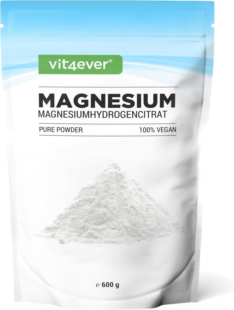 Magnesium Pure - 600 g Pulver - 100% Magnesiumhydrogencitrat