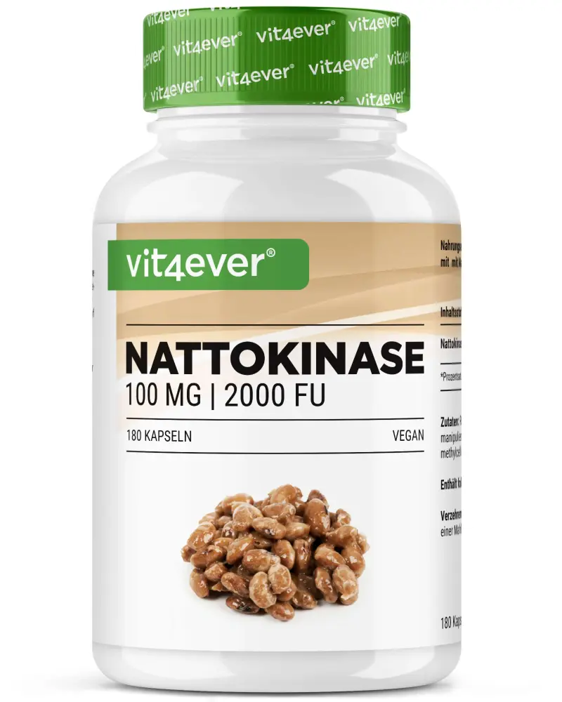 Nattokinase - 180 Kapseln mit je 100 mg (20.000 FU pro g = 2000 FU pro Kapsel)