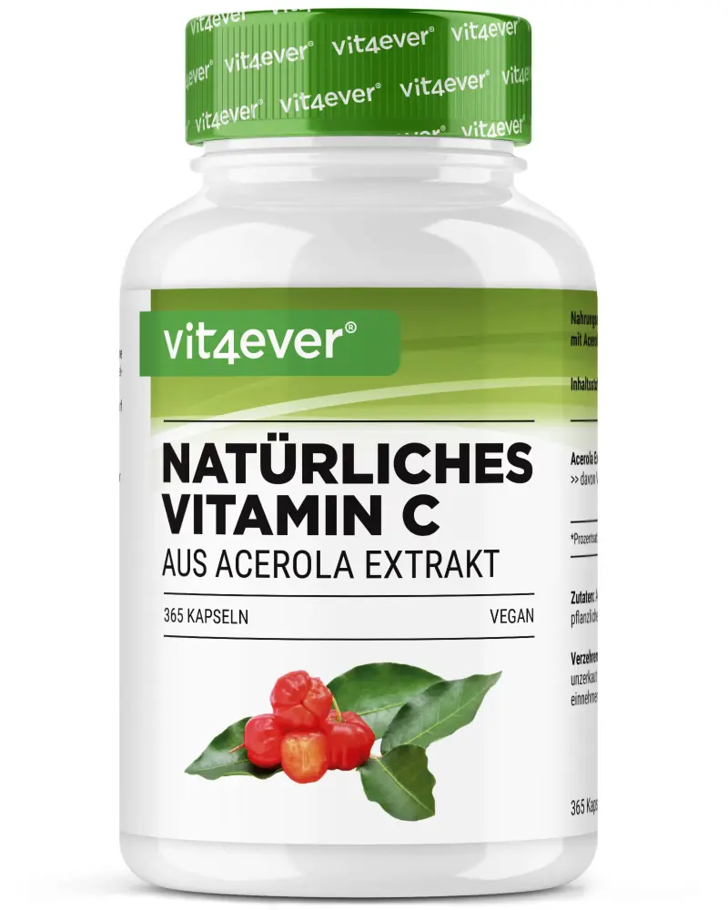 Vitamin C - Acerola Extrakt - 660 mg, 365 Kapseln