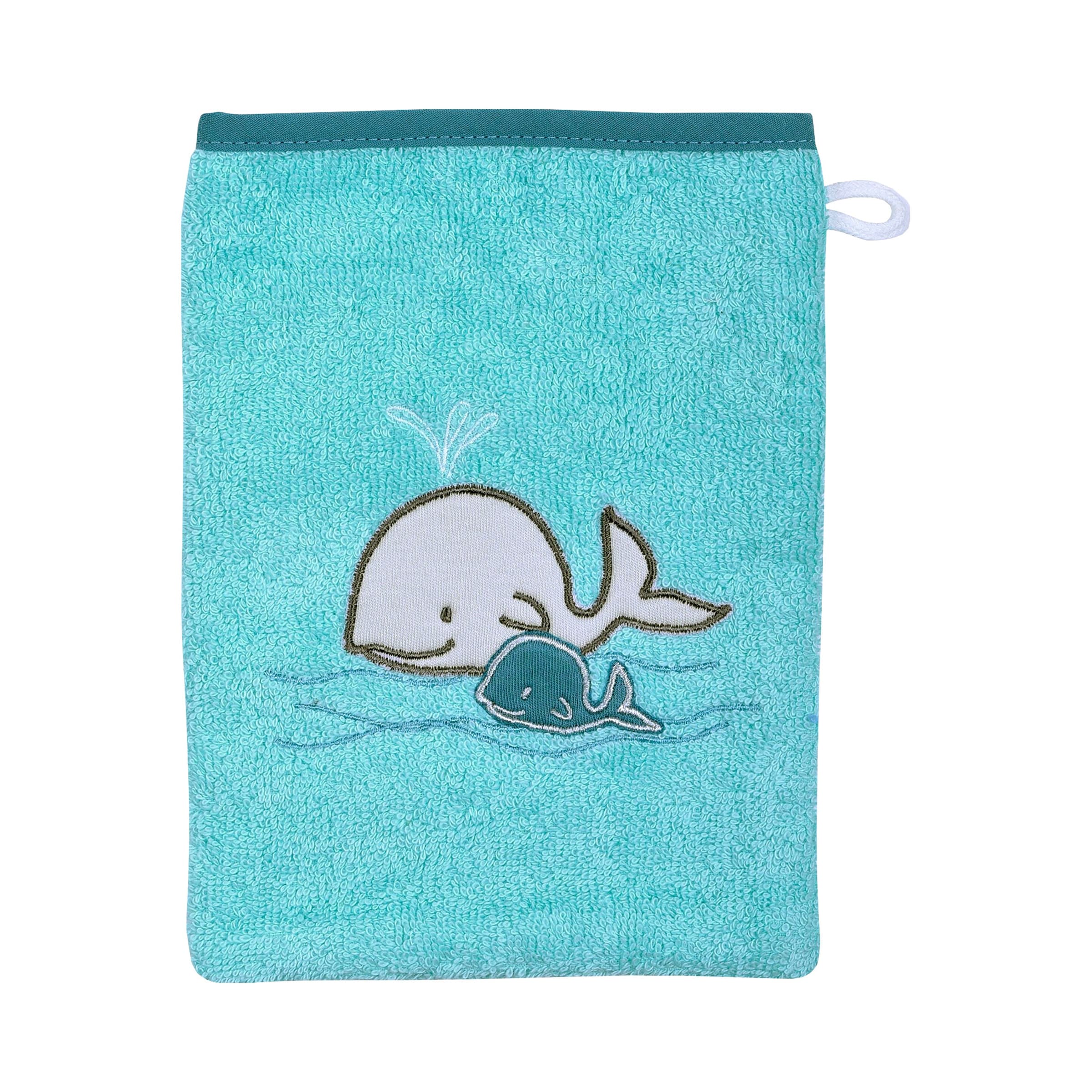 Wörner 2-tlg. Textil-Badeset Frottee Kapuzen-Badetuch 80x80 mit Waschlappen blau