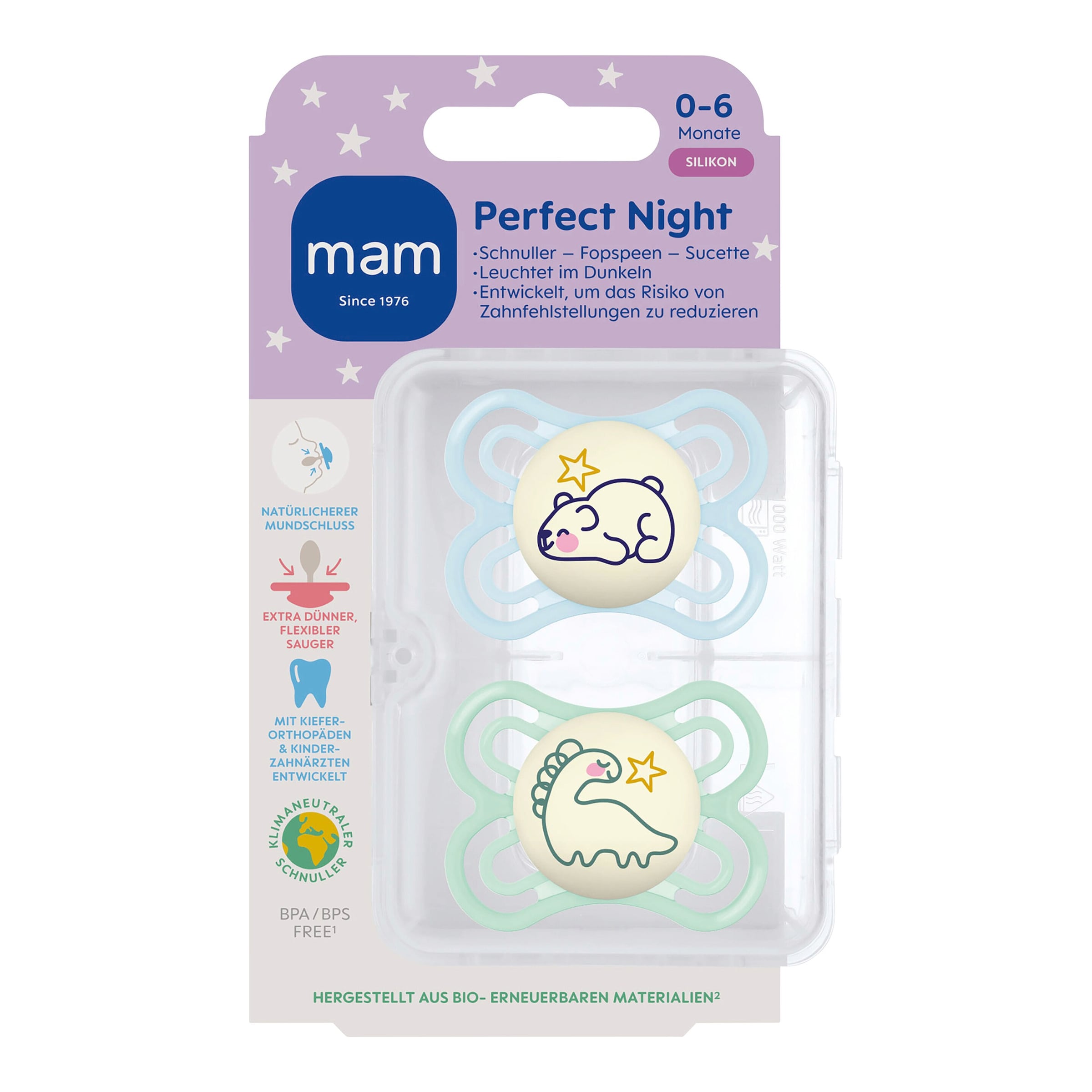Mam 2er-Pack Schnuller Perfect Night Silikon, 0-6M