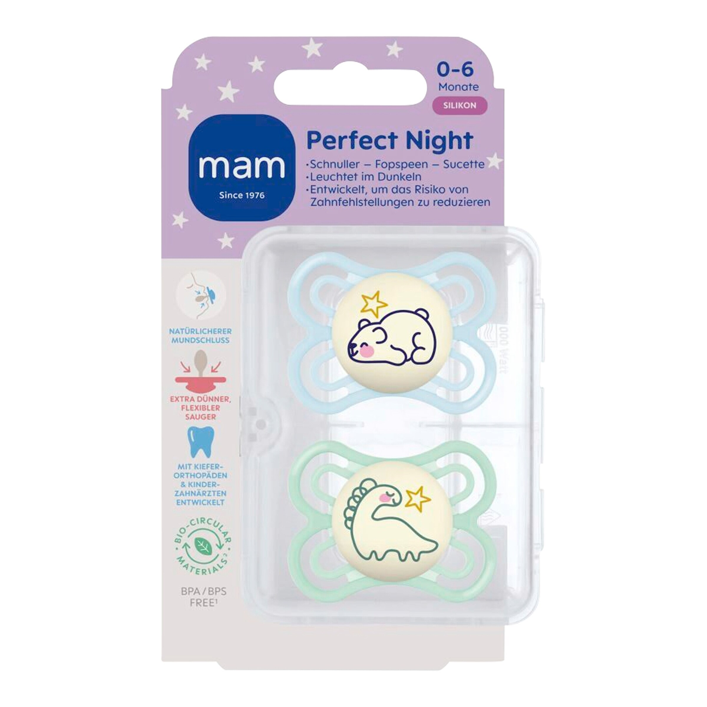 Mam 2er-Pack Schnuller Perfect Night Silikon, 0-6M