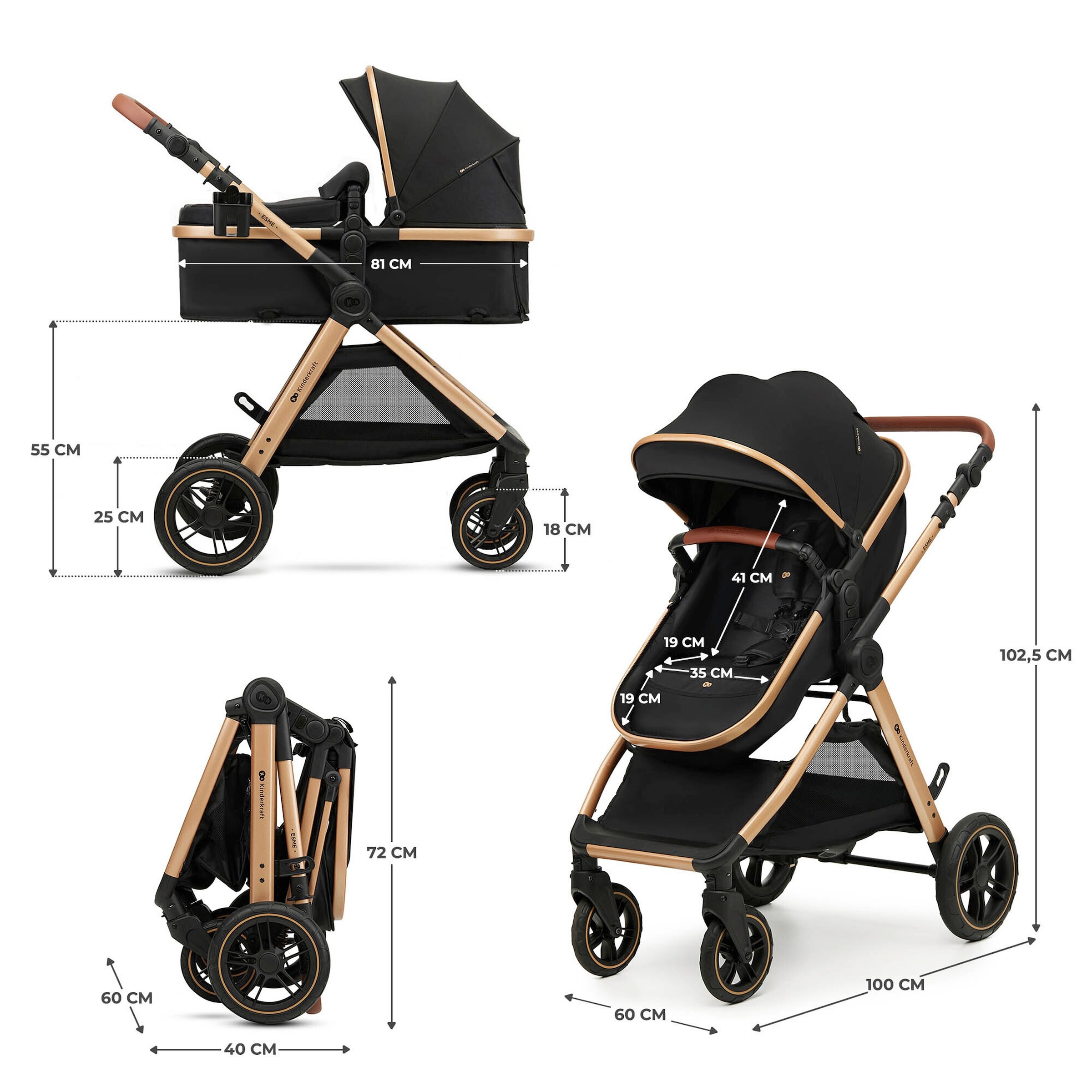 Kinderkraft Kombikinderwagen Trio-Set ESME PRO 3in1 inkl. Babyschale MINK PRO 2 schwarz