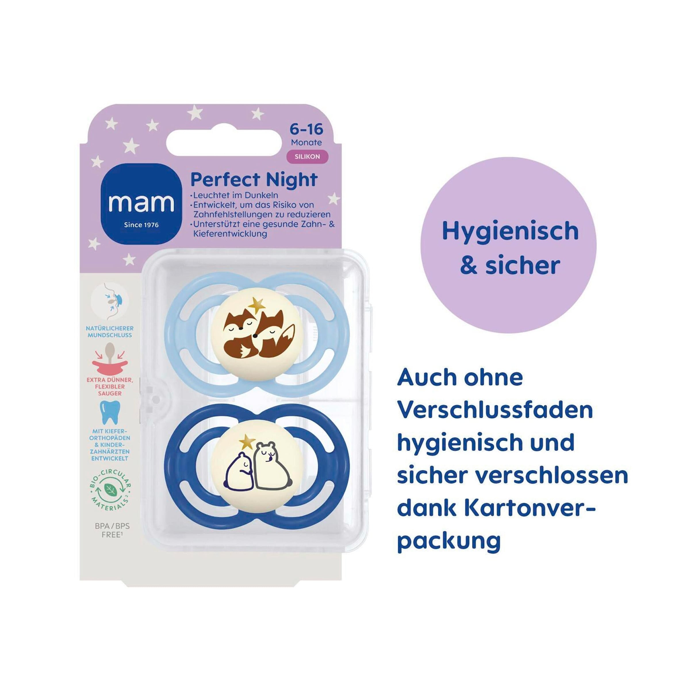 Mam 2er-Pack Schnuller Perfect Night Silikon, 16+ M