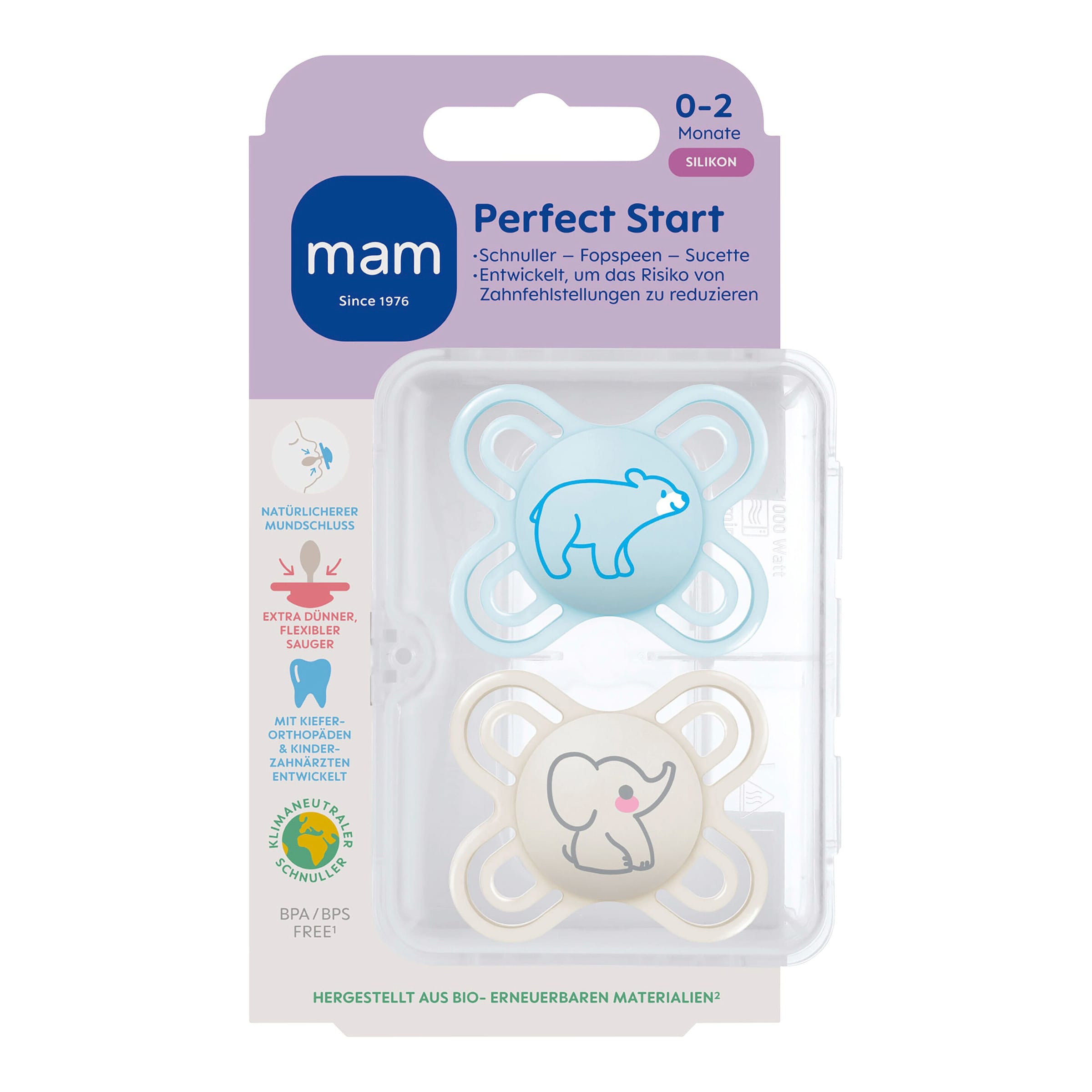 Mam 2er-Pack Schnuller Perfect Start Silikon, 0-2M