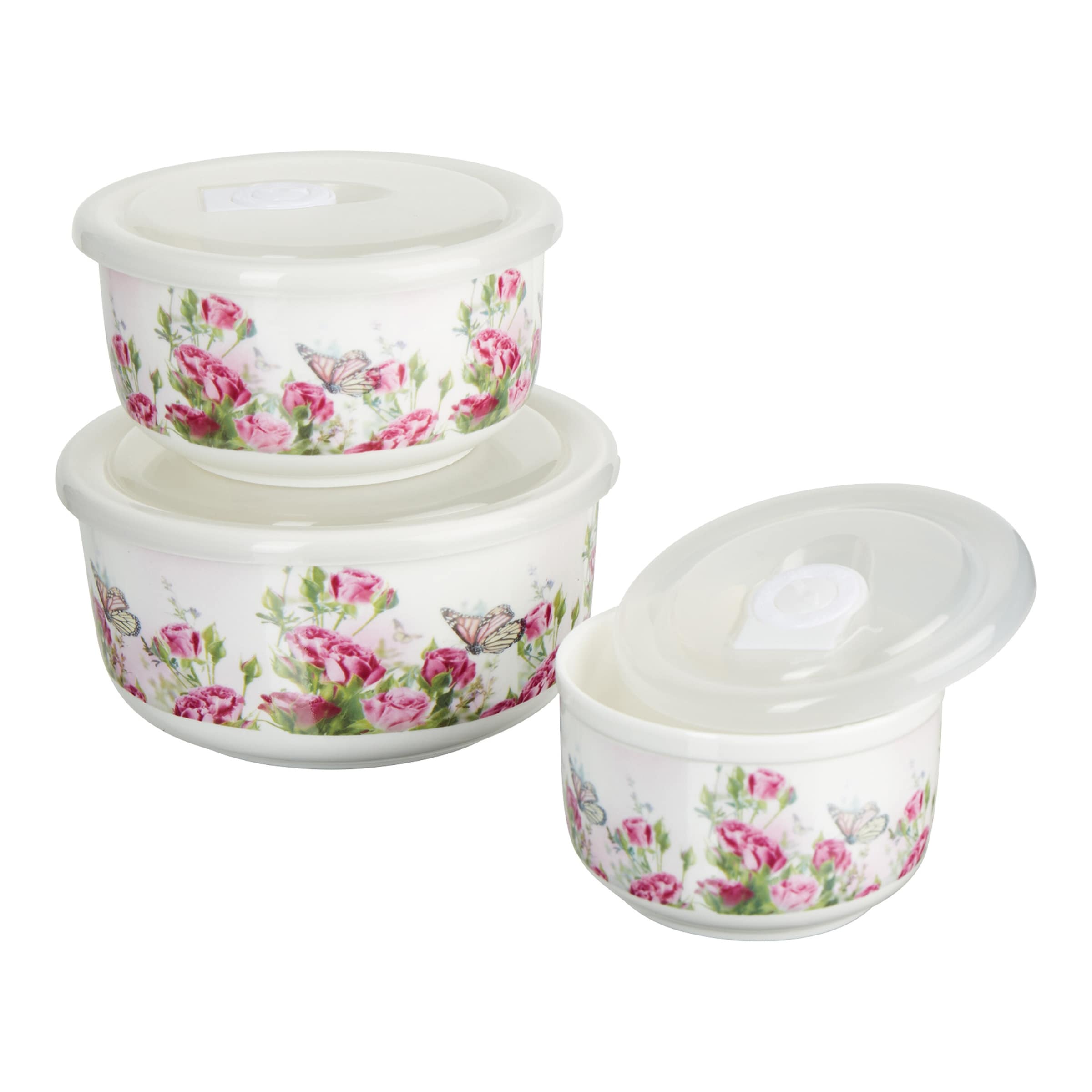 Porzellan-Frischhaltedosen-Set 'Rosengarten', 6-teilig