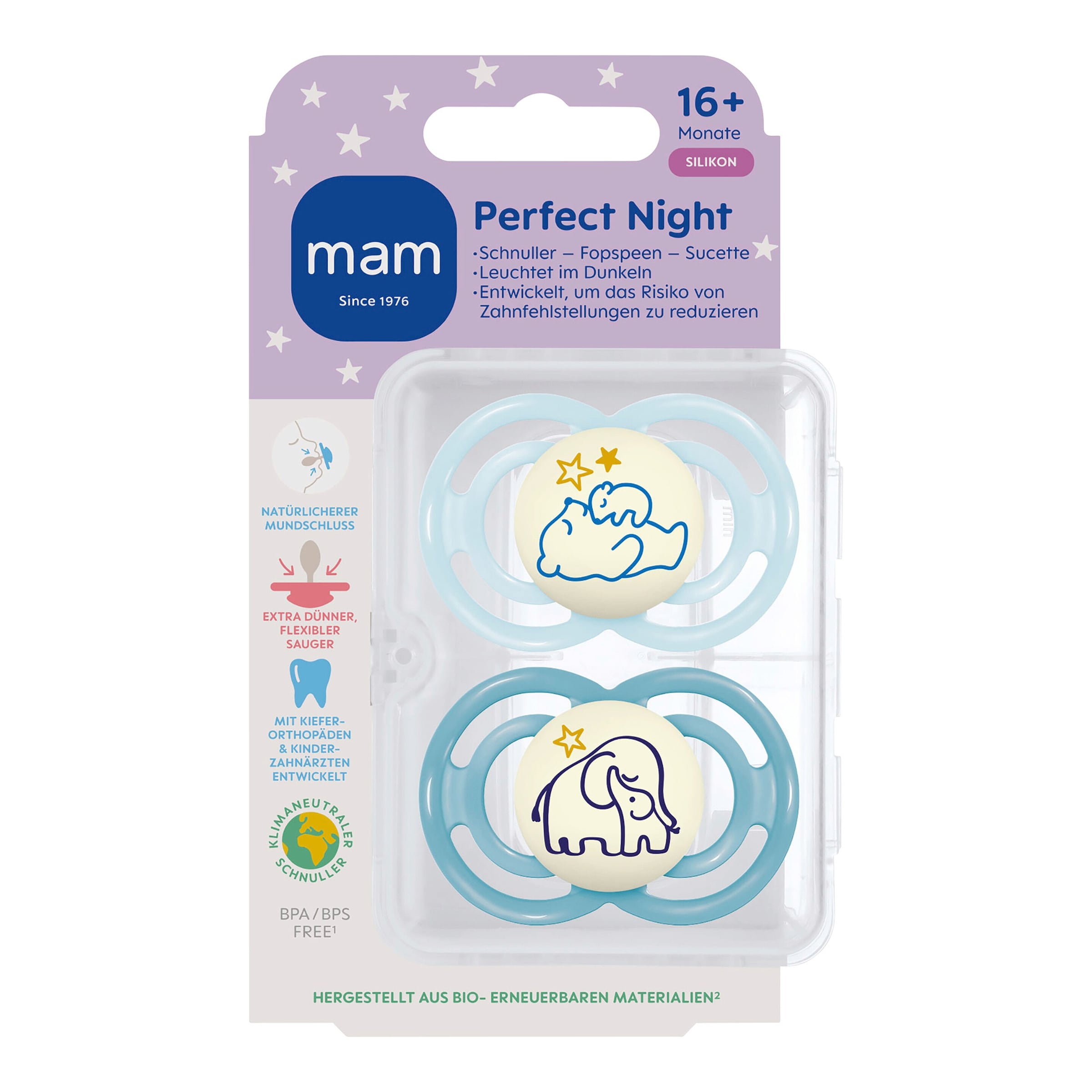 Mam 2er-Pack Schnuller Perfect Night Silikon, ab 16M