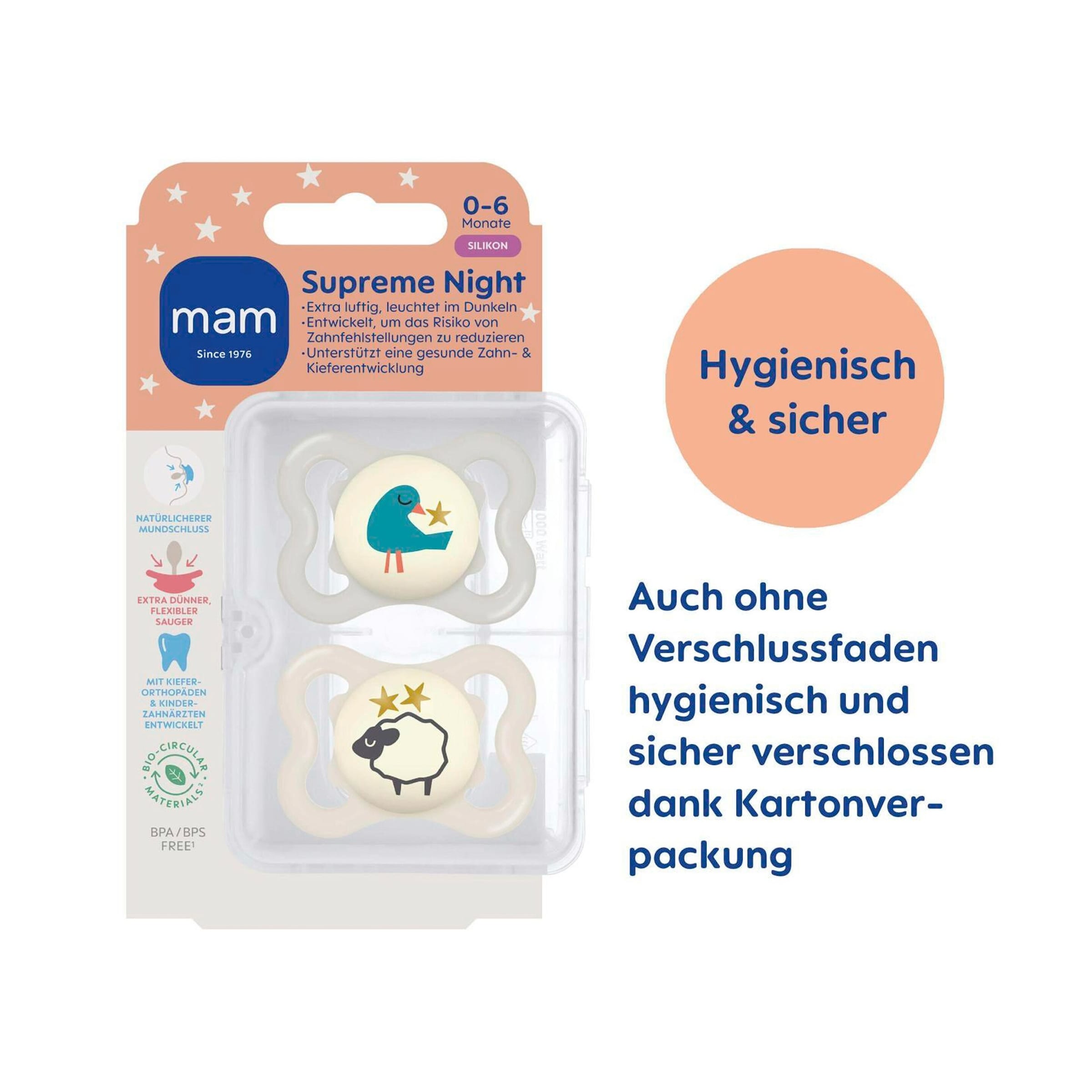Mam 2er-Pack Schnuller Supreme Night Silikon, 0-6M