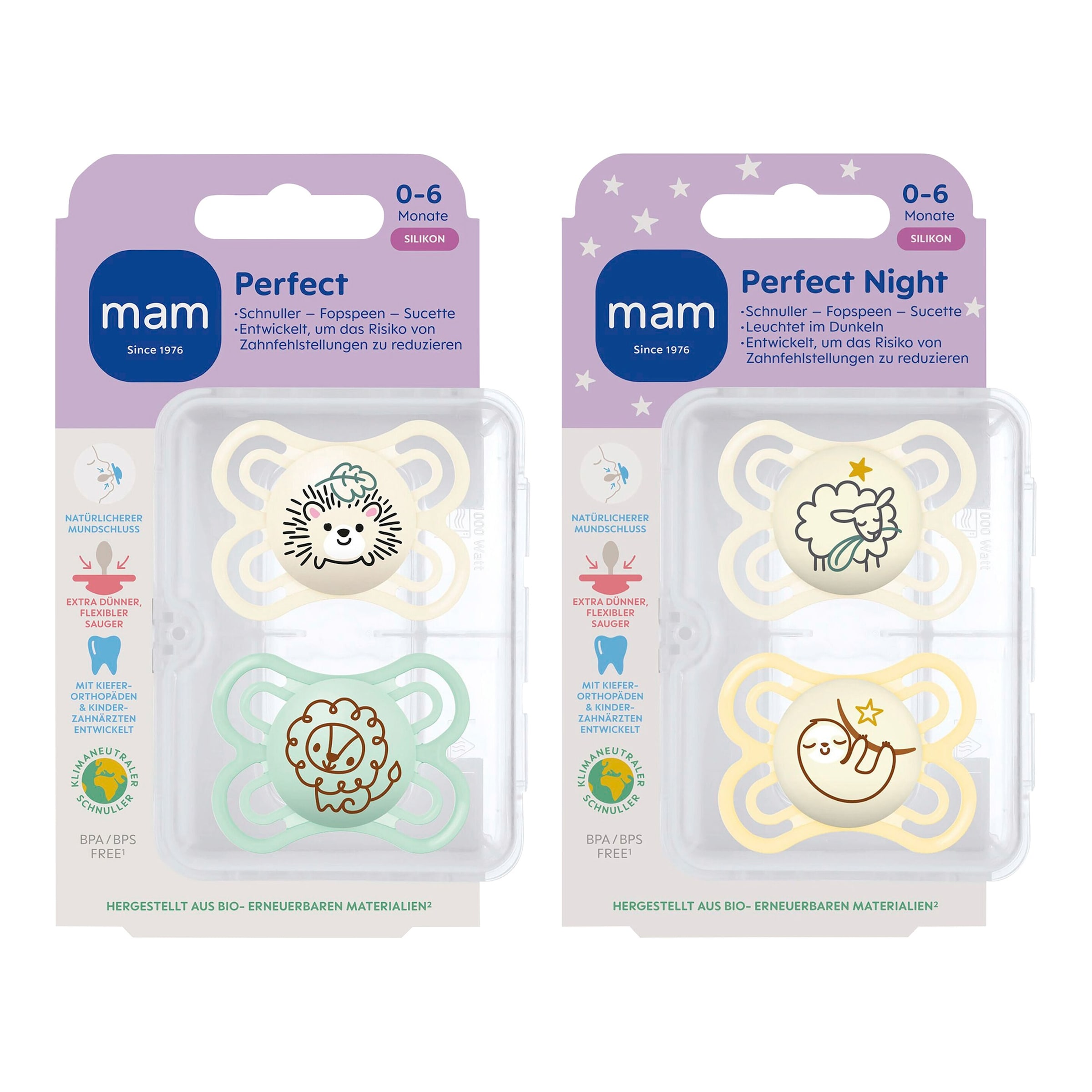 Mam 4er-Pack Schnuller Perfect Day+Night Silikon, 0-6 M