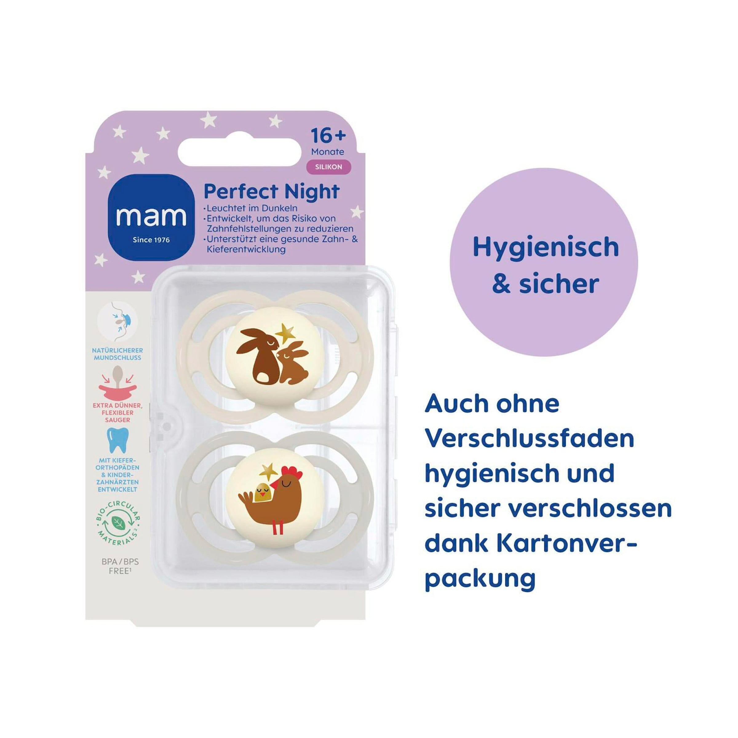 Mam 2er-Pack Schnuller Perfect Night Silikon, ab 16M