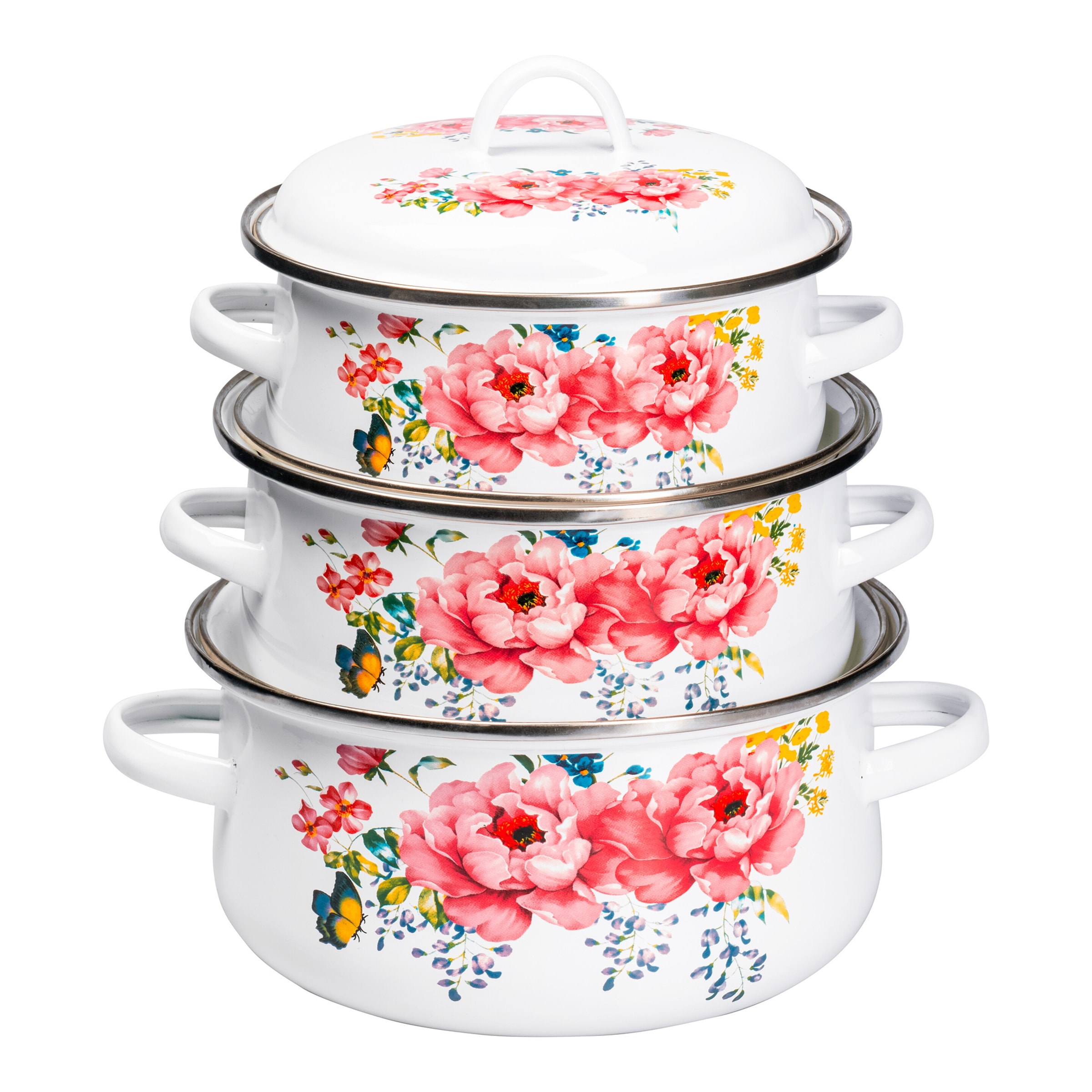 Emaille-Topfset 'Sommer-Blüten', 6-teilig