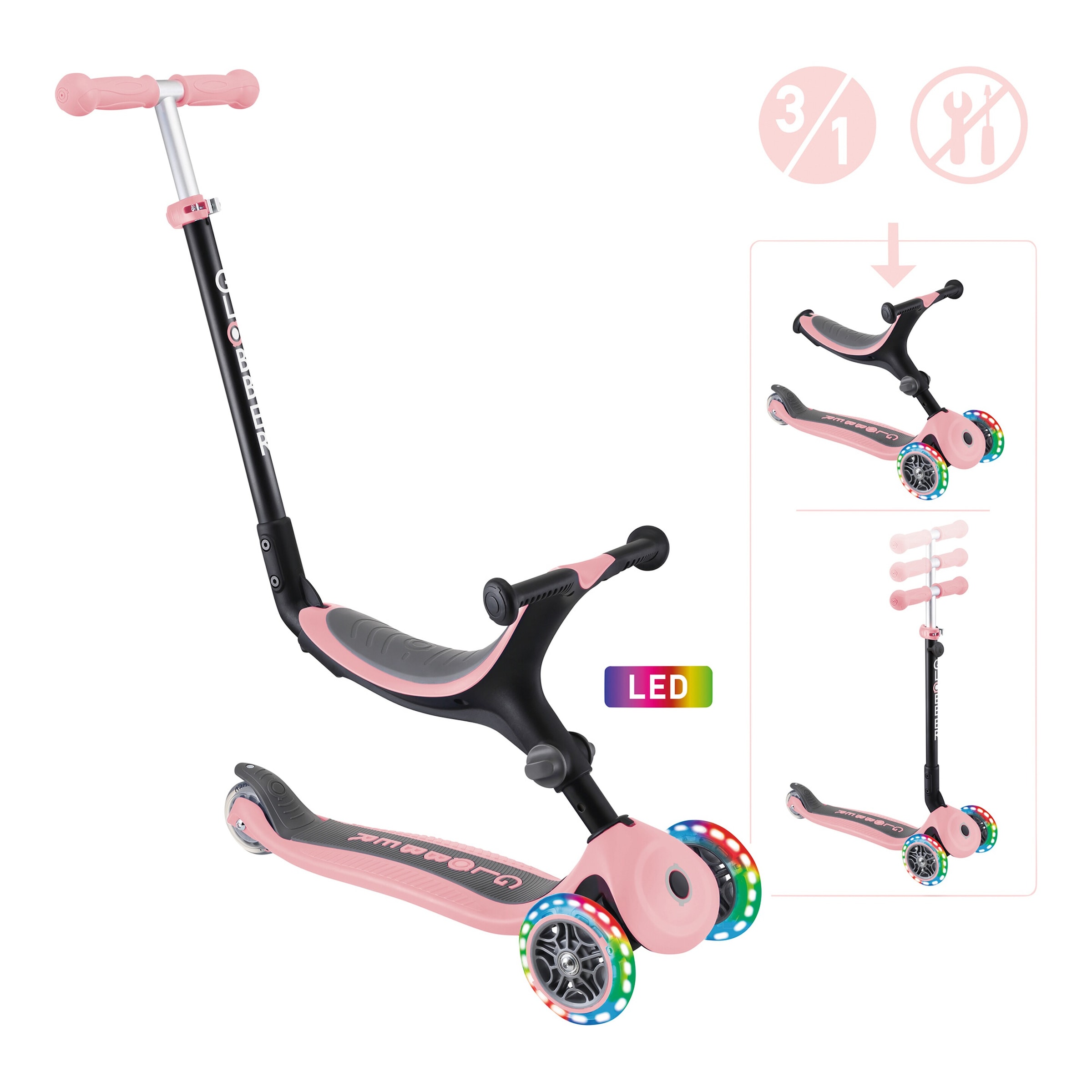 Globber Scooter Go-Up 3in1 mit Leuchtrollen