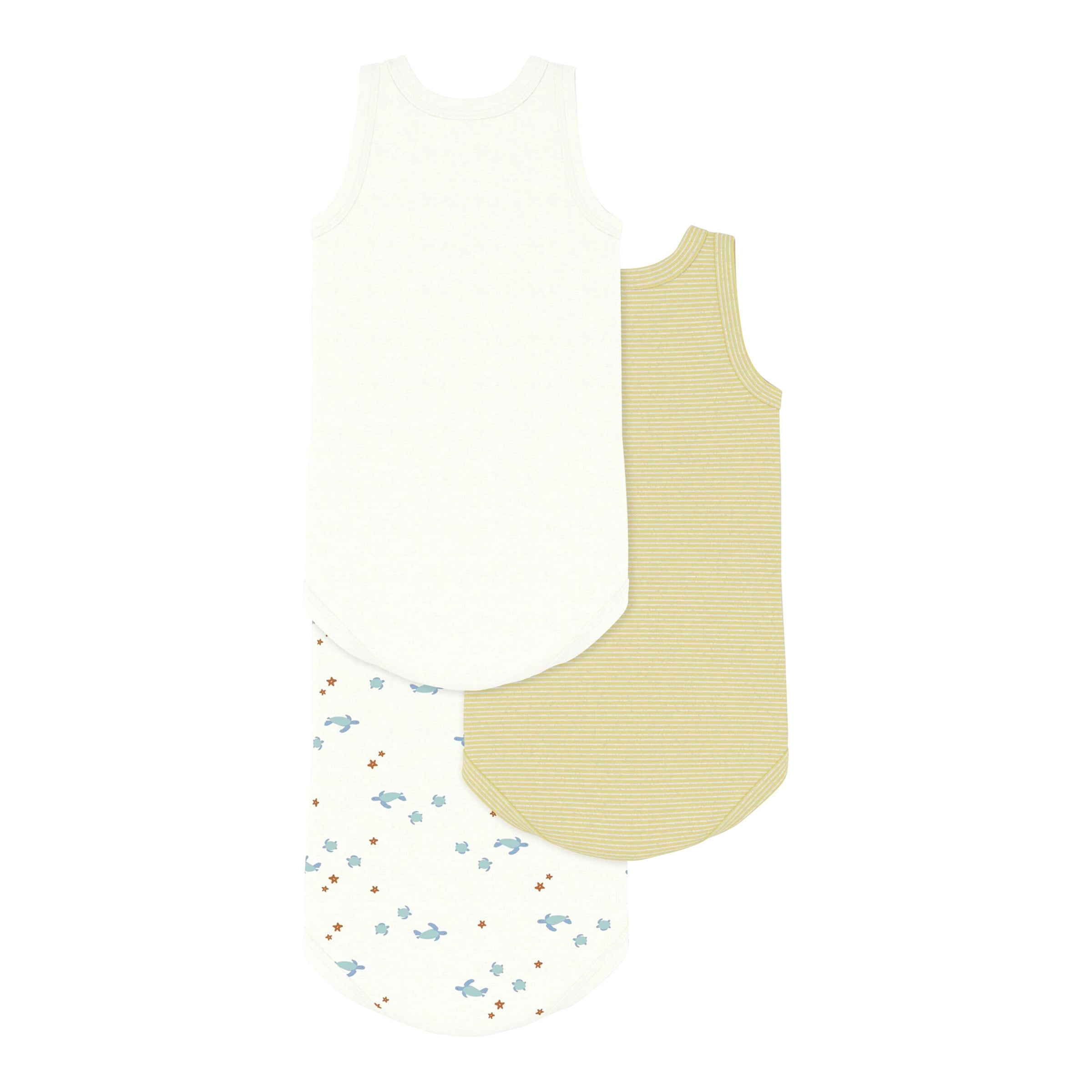 Petit Bateau 3er-Pack Bodys ohne Arm Ringel Schildkröte