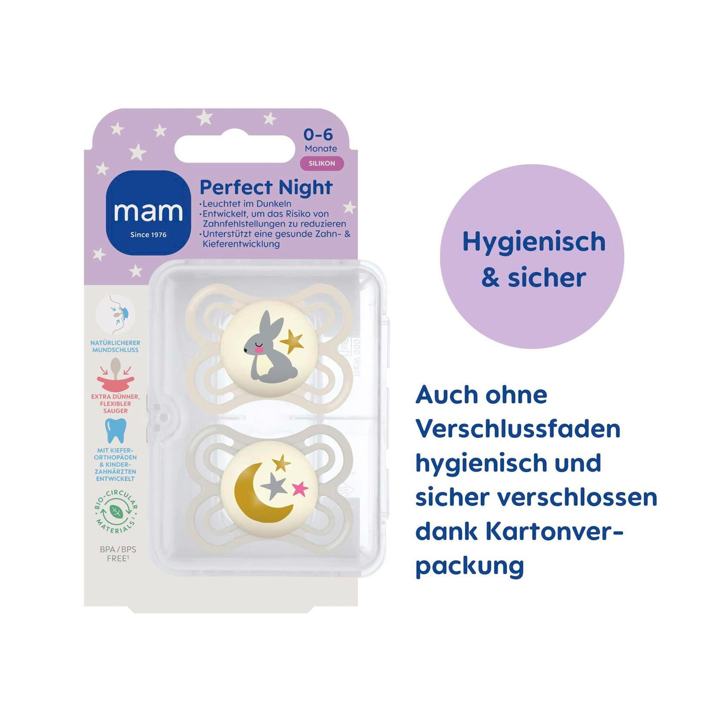 Mam 2er-Pack Schnuller Perfect Night Silikon, 0-6M