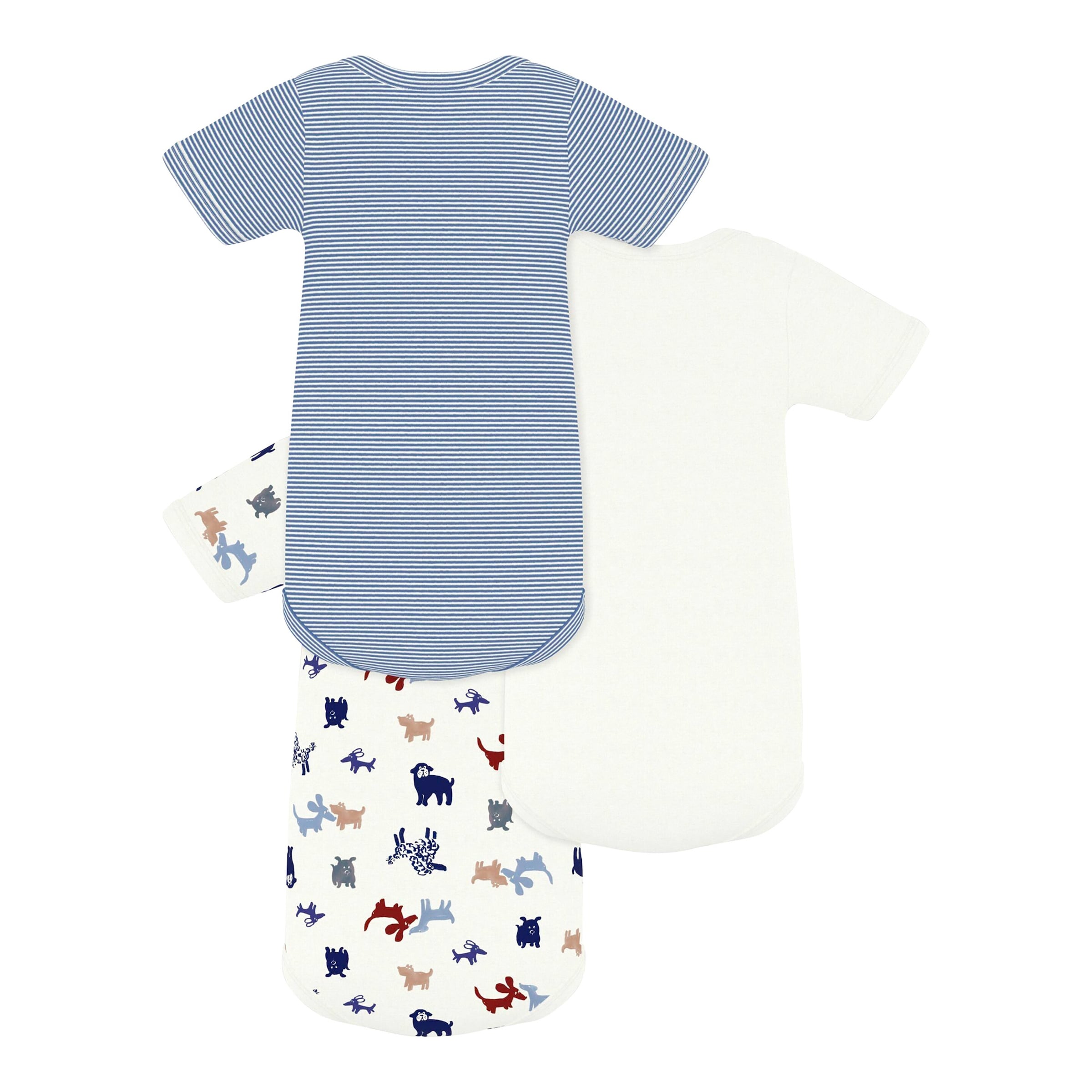 Petit Bateau 3er-Pack Bodys kurzarm Ringel Hunde