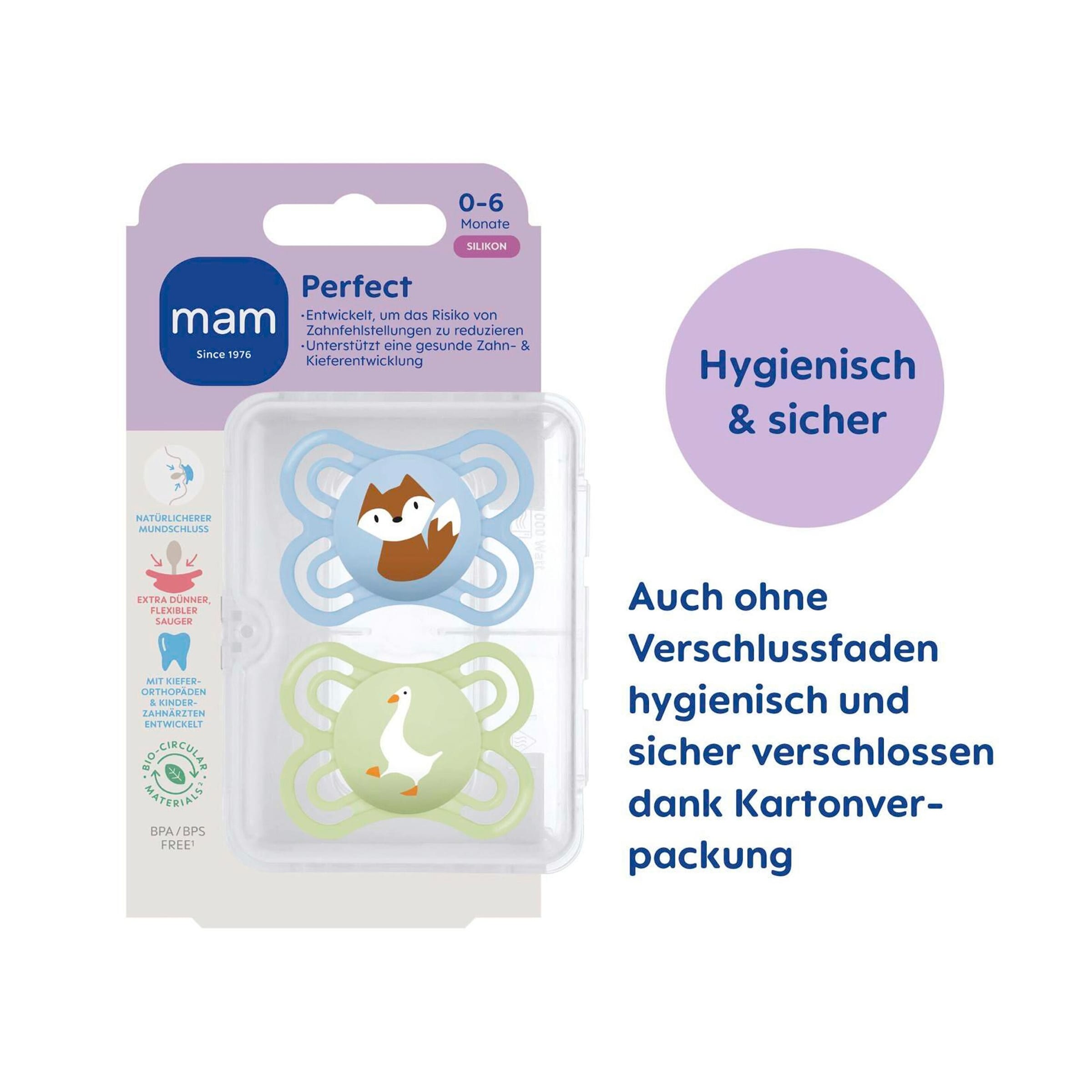 Mam 2er-Pack Schnuller Perfect Silikon, 0-6M