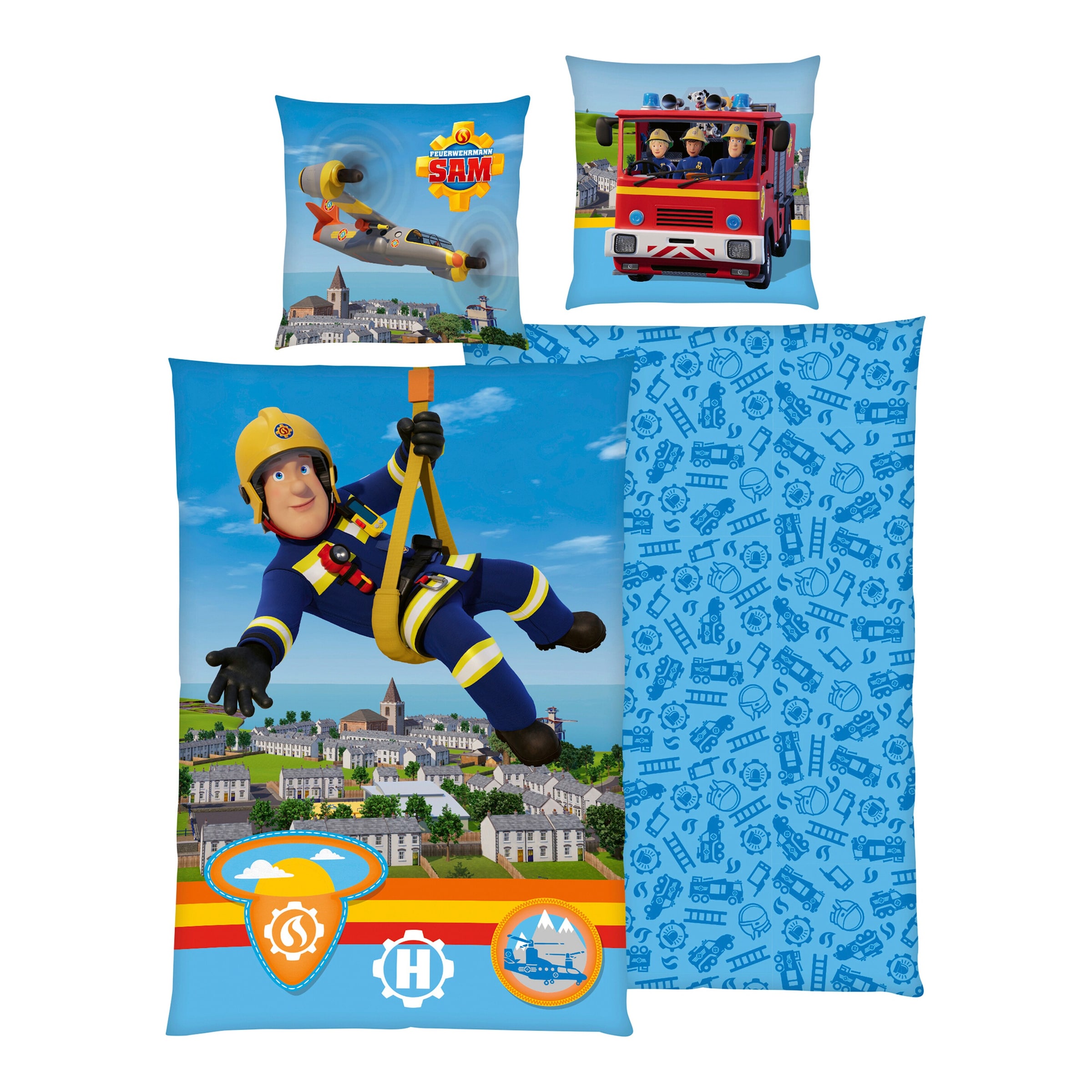 Herding Feuerwehrmann Sam Flanell Wende-Bettwäsche 80x80 / 135x200 cm