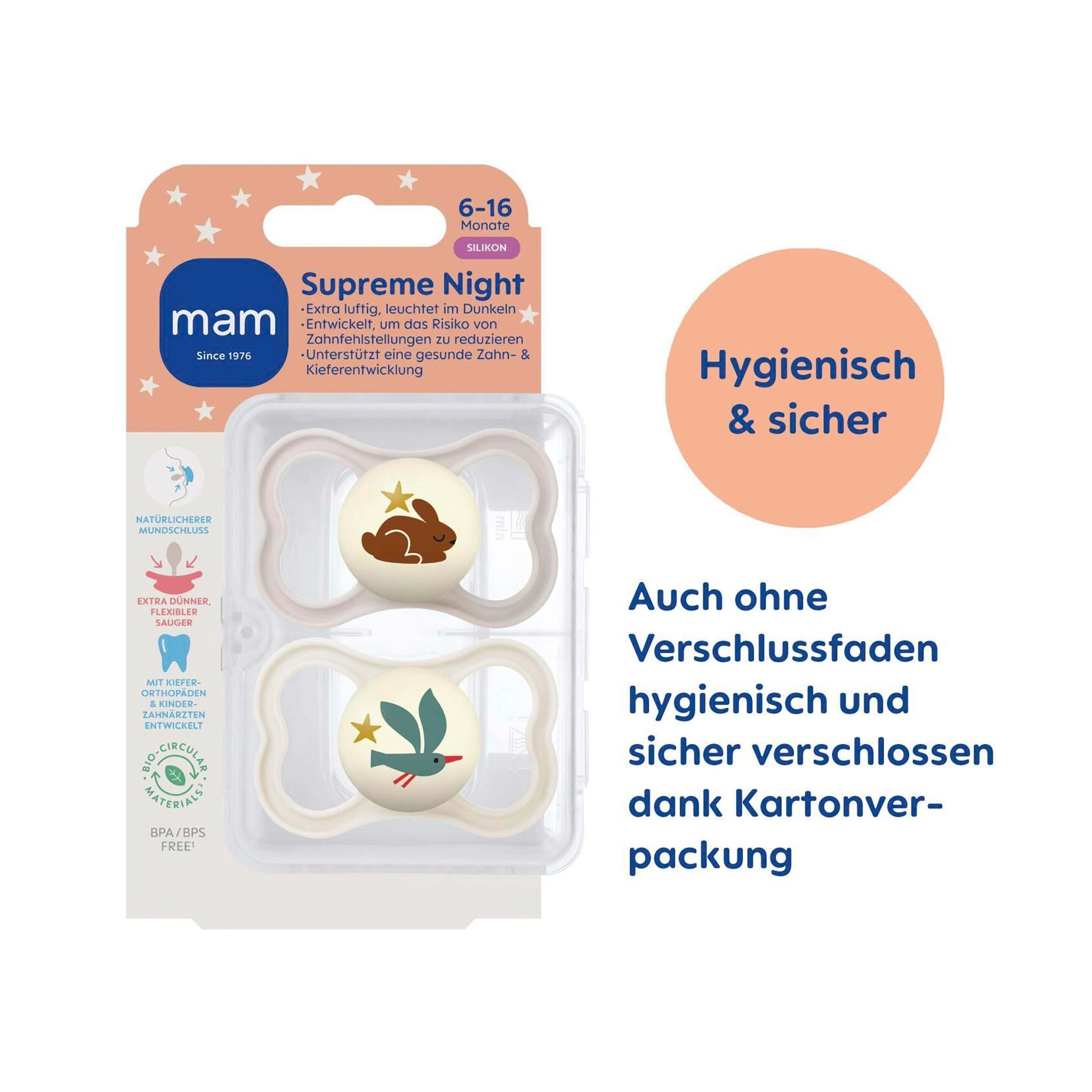Mam 2er-Pack Schnuller Supreme Night Silikon, 6-16M