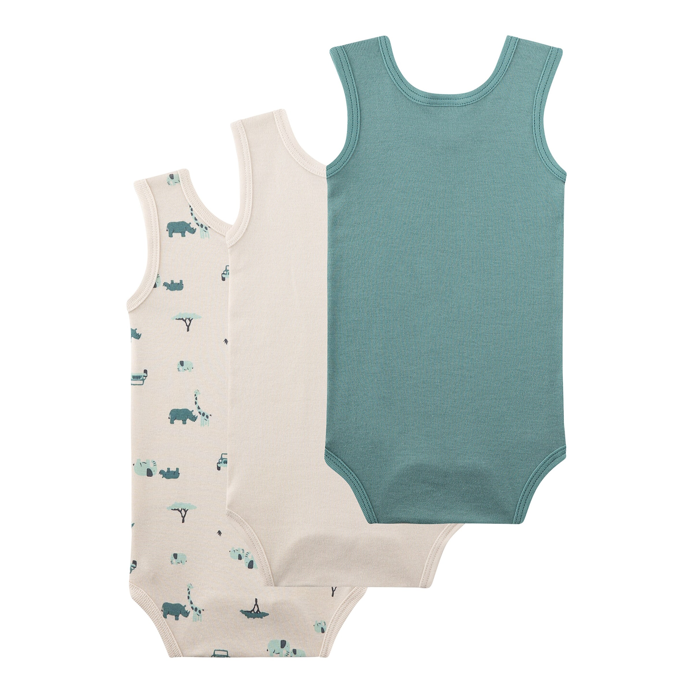 Sanetta 3er-Pack Bodys ohne Arm Safari